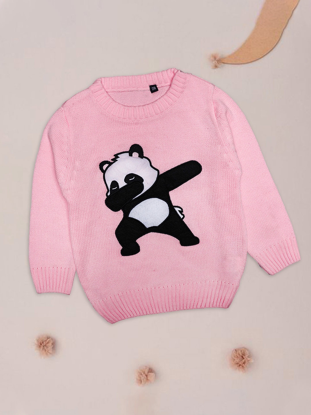 CHKOKKO Girls Printed Woollen Pullover, Pink