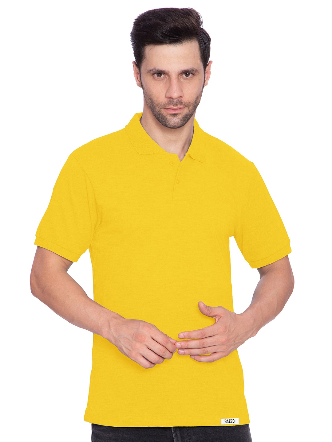 

BAESD Men Solid Polo Collar Cotton T-shirt, Yellow