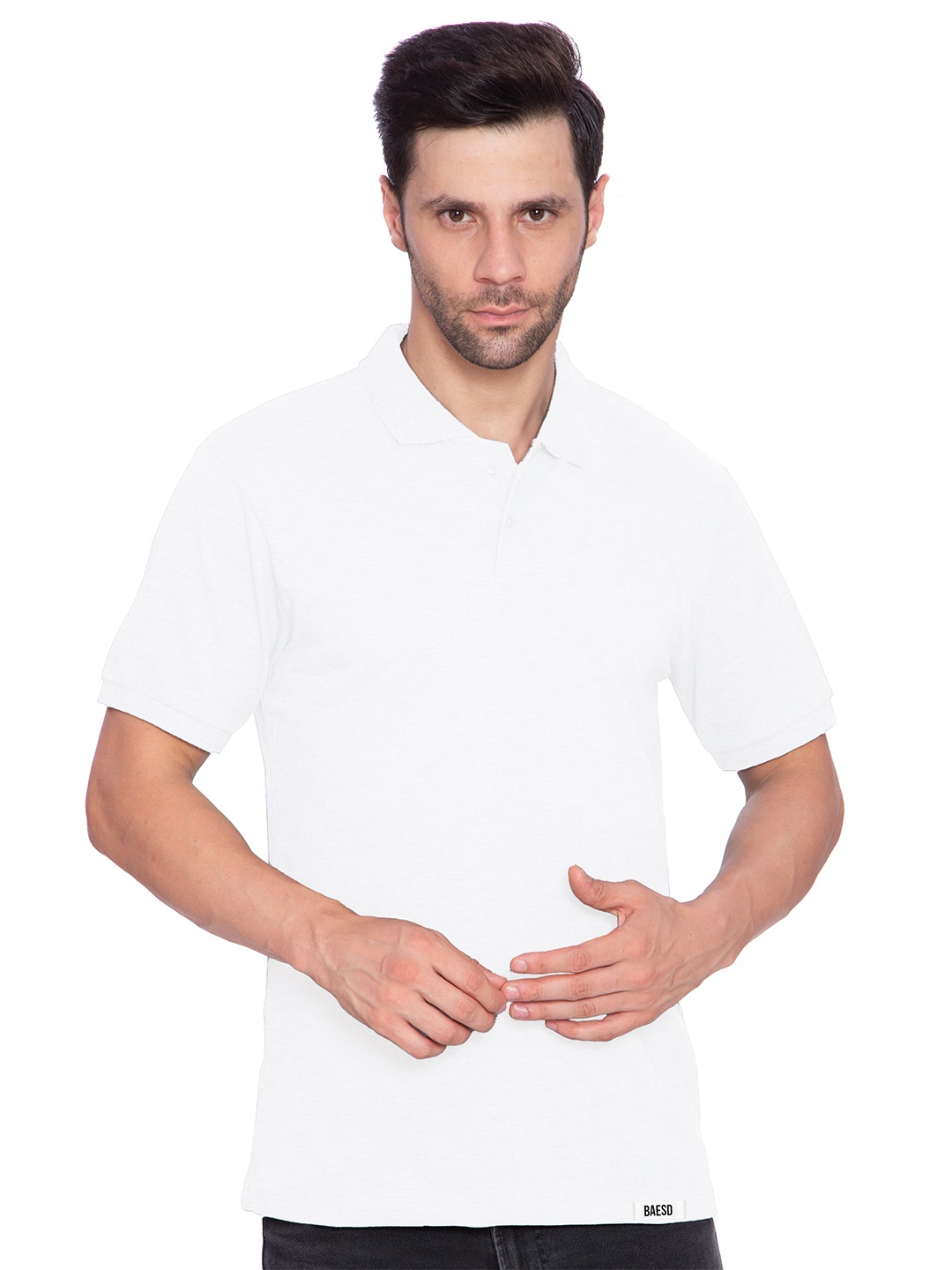 

BAESD Men Solid Polo Collar Cotton T-shirt, White