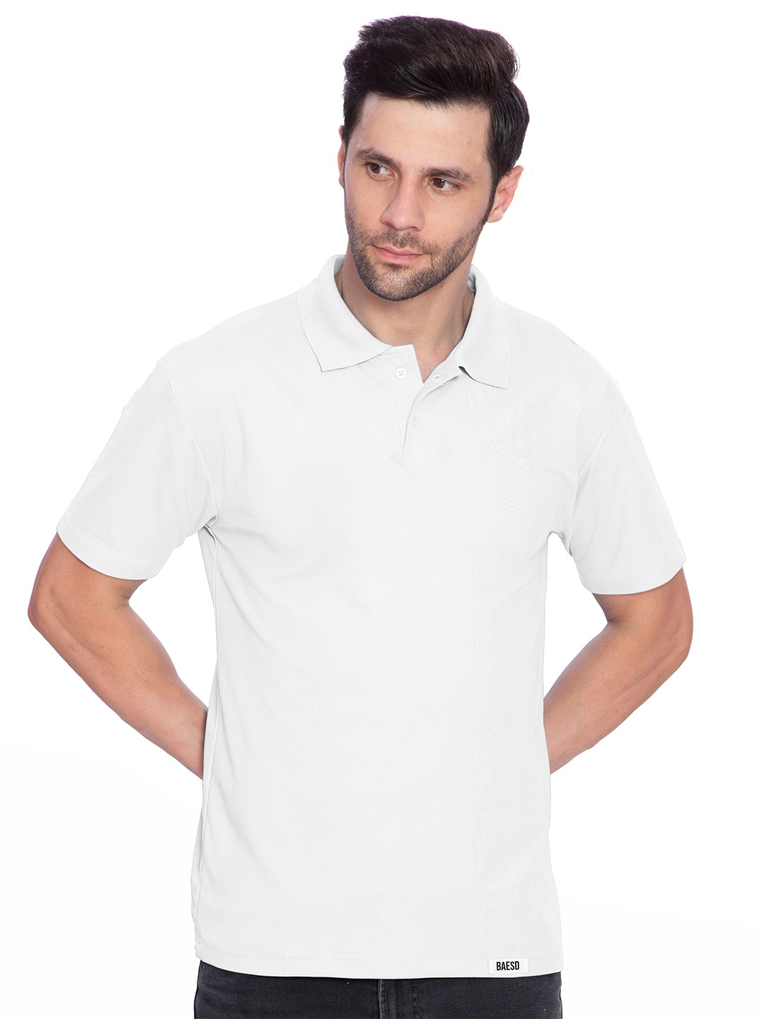 

BAESD Men Solid Polo Collar Cotton T-shirt, White