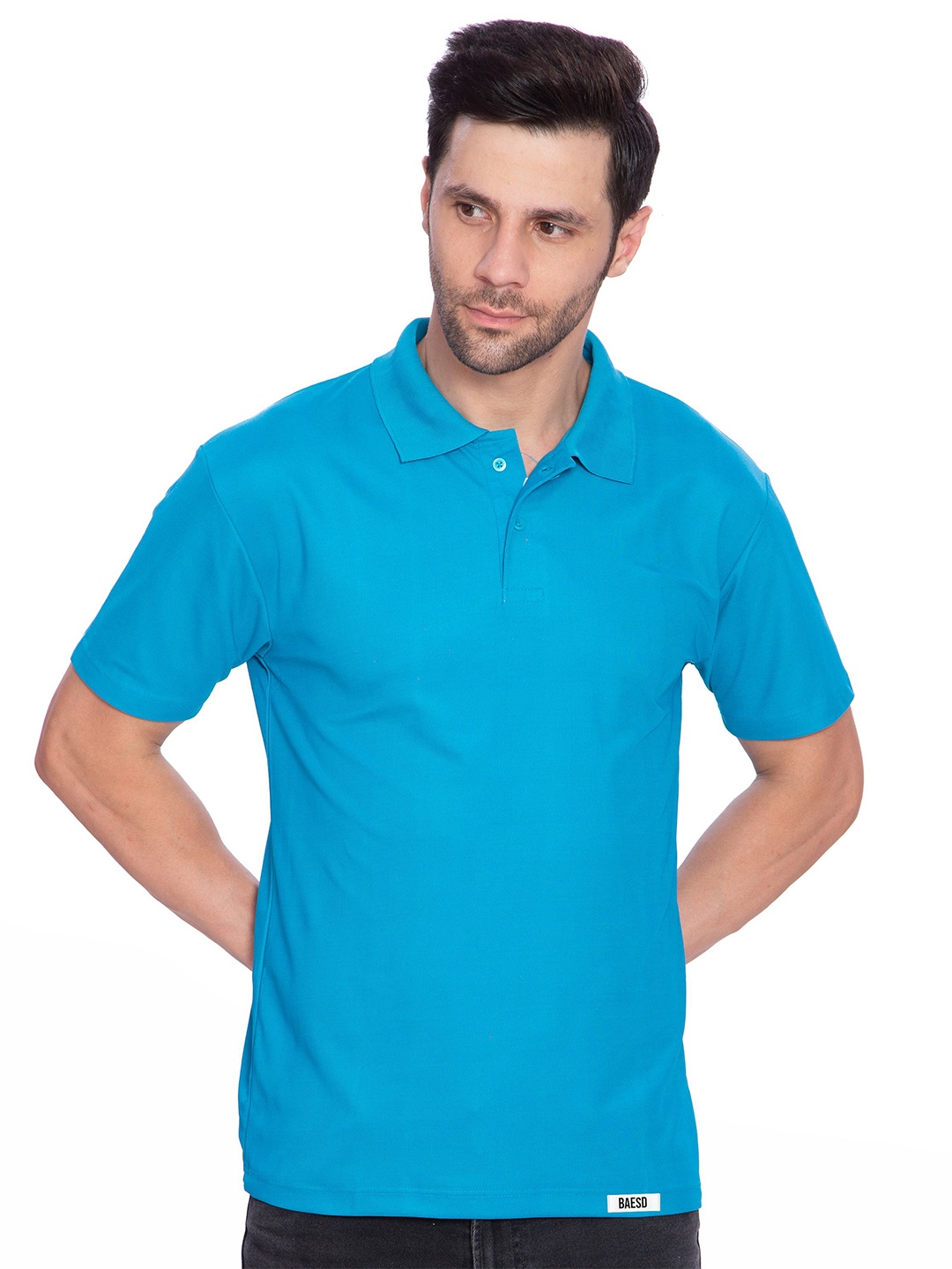 

BAESD Men Solid Polo Collar Cotton T-shirt, Blue