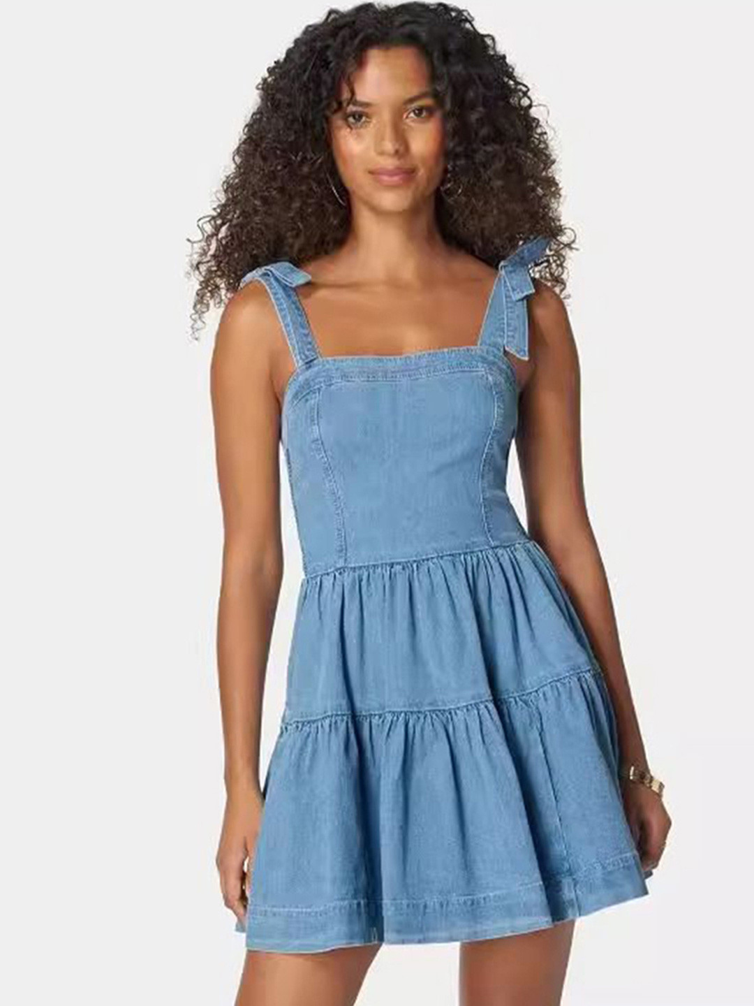 

StyleCast Tie-Up Neck Denim A-Line Dress, Blue