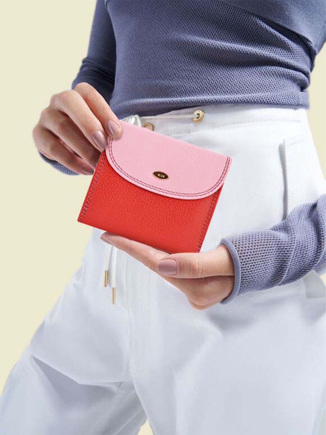 

RI2K LONDON Women Colourblocked Leather Three Fold Wallet, Red