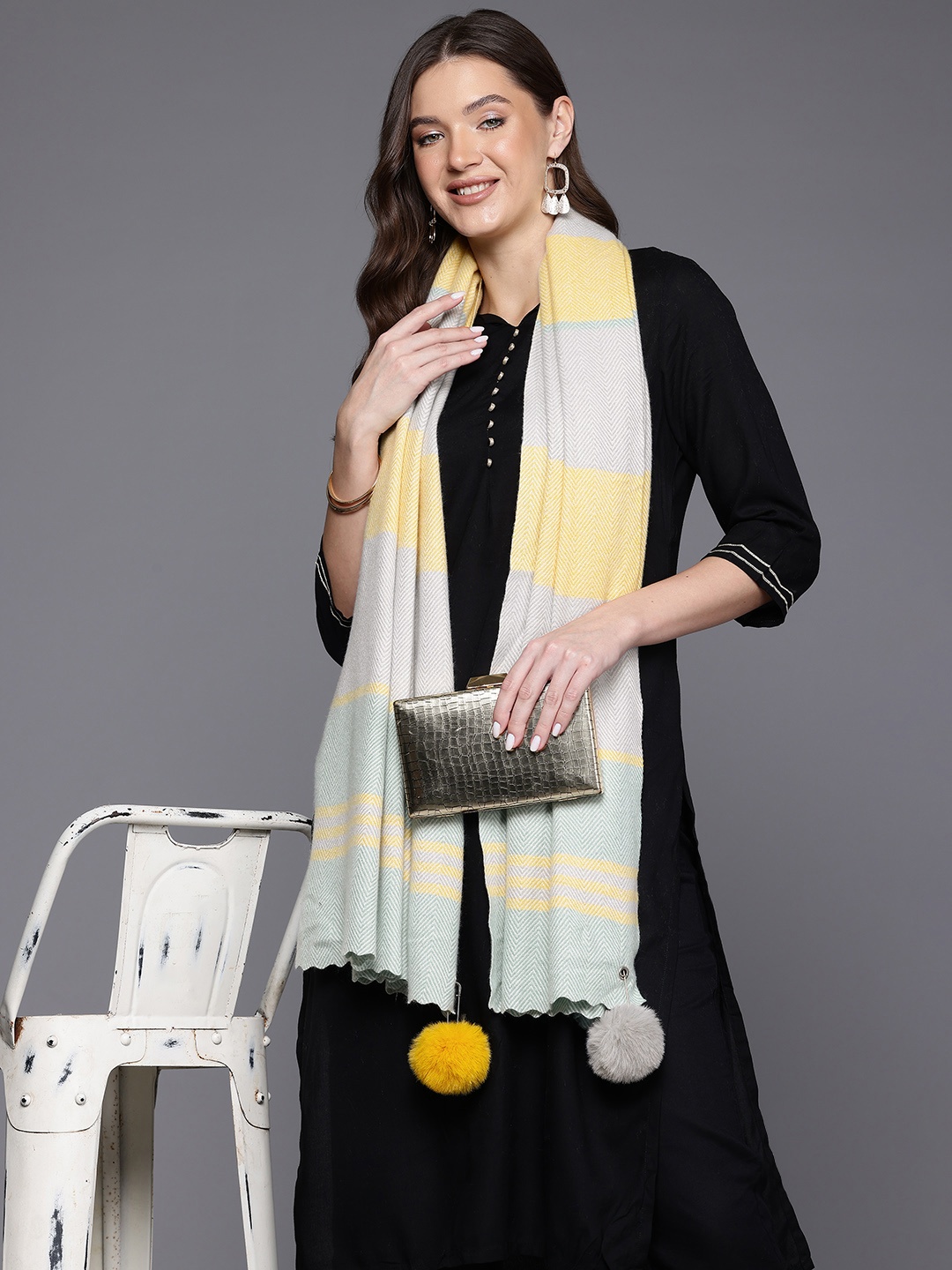 

Cayman Striped Woollen Stole, Yellow