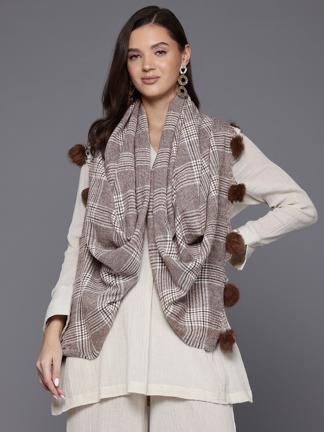 

Cayman Checked Woollen Stole, Brown