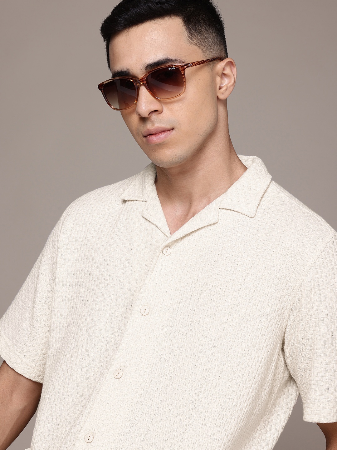 

The Roadster Lifestyle Co. Textured Pure Cotton Casual Shirt, Beige