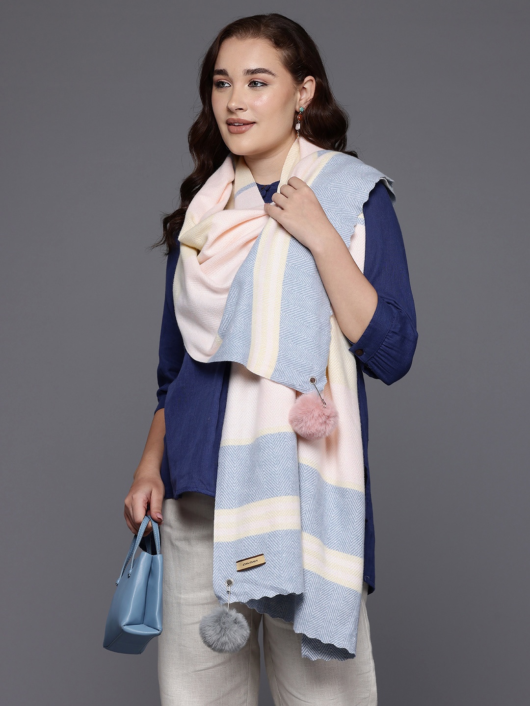 

Cayman Striped Woollen Stole, Pink