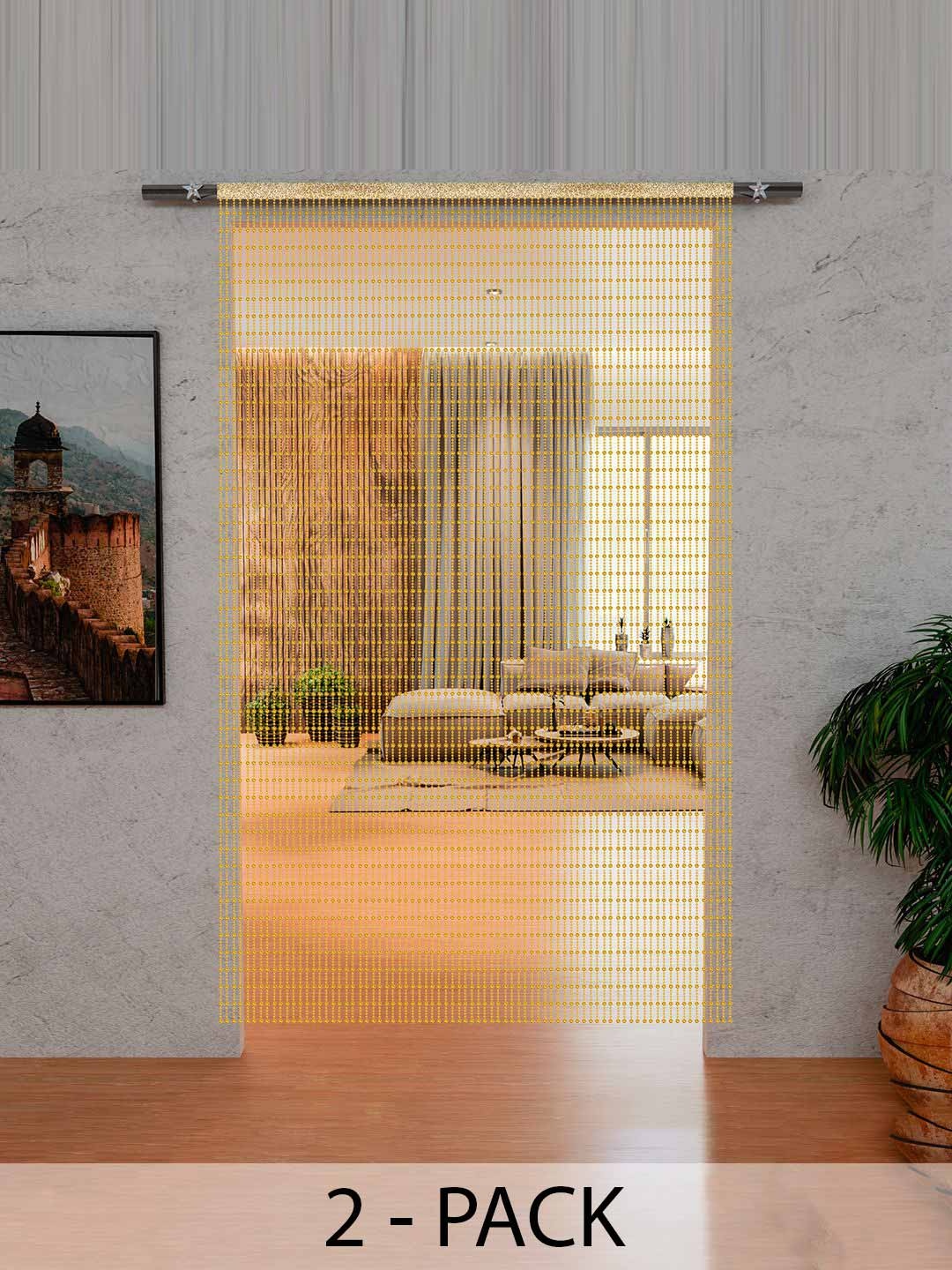 

Kuber Industries Gold-Toned 2 Pieces Textured Sheer Door Curtains