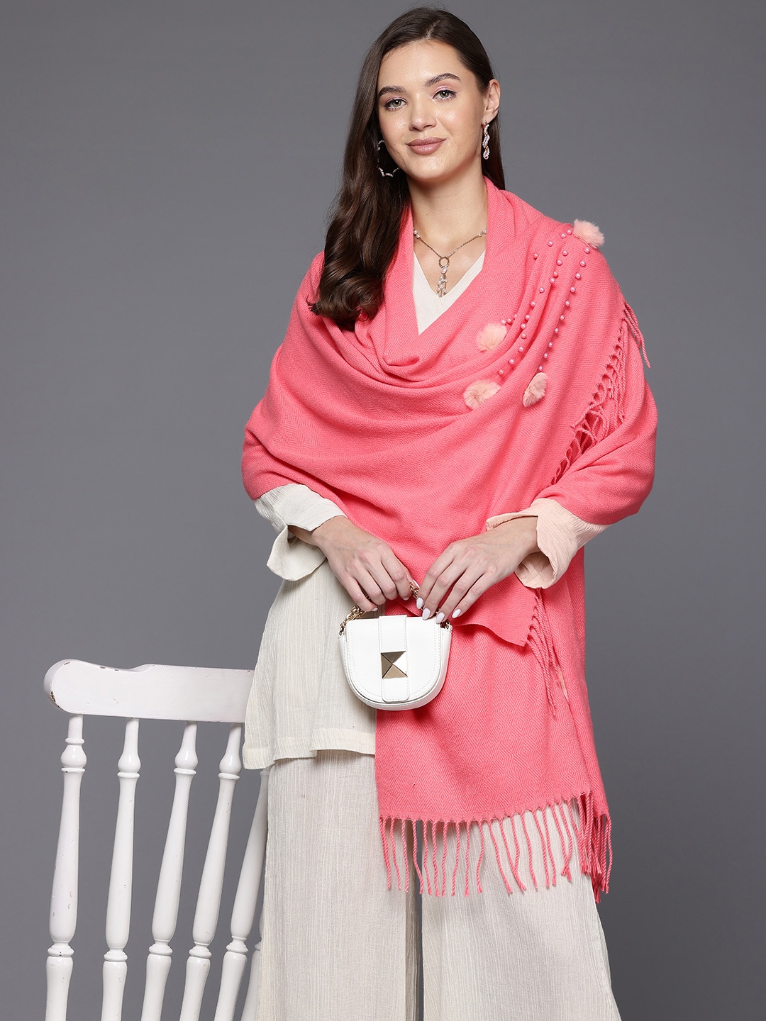 

Cayman Embellished Woollen Stole, Coral