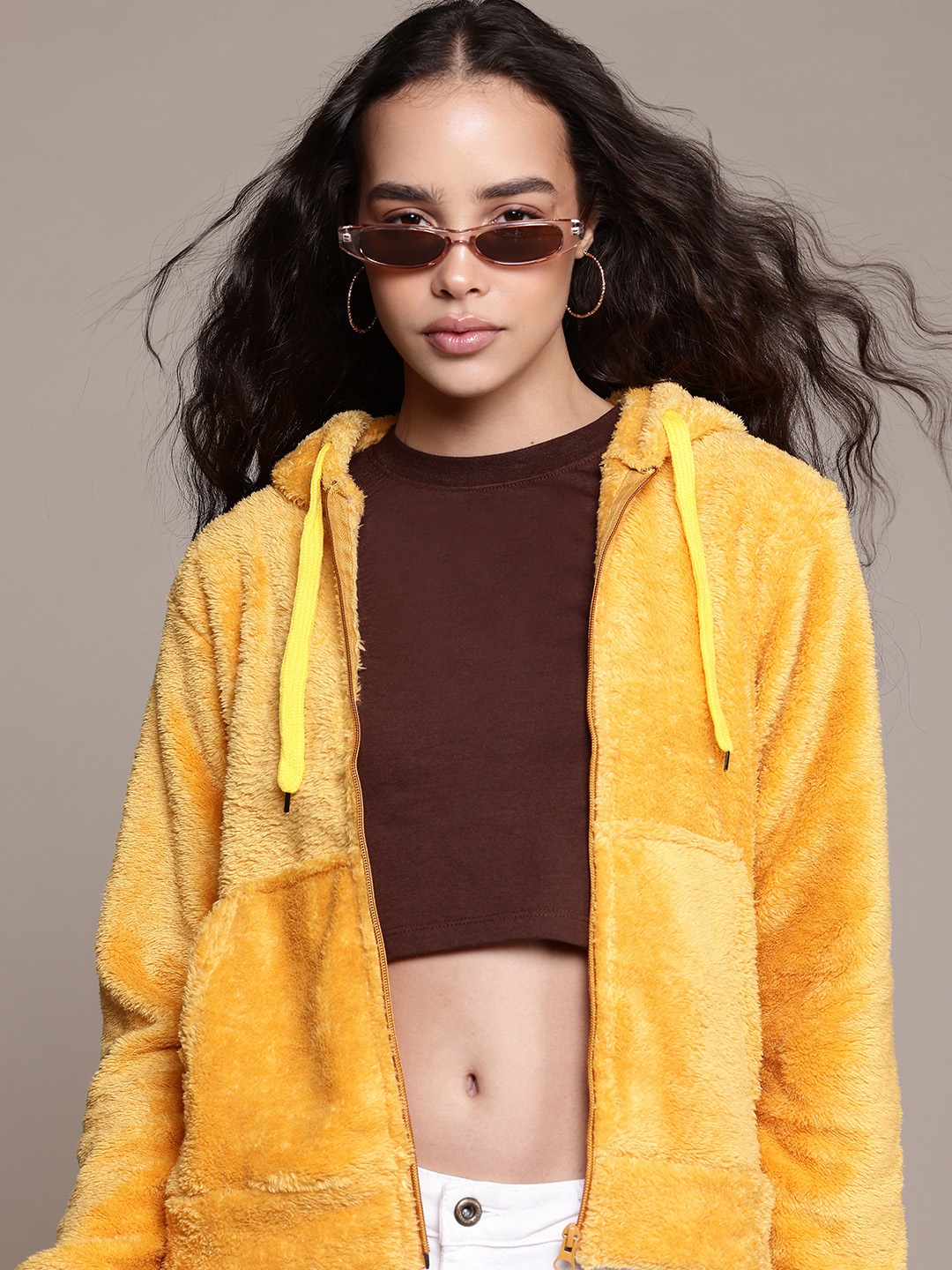

Roadster Solid Faux Fur Hooded Jacket, Yellow