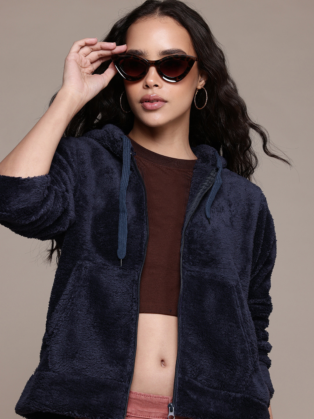 

The Roadster Lifestyle Co. Faux Fur Hooded Jacket, Navy blue