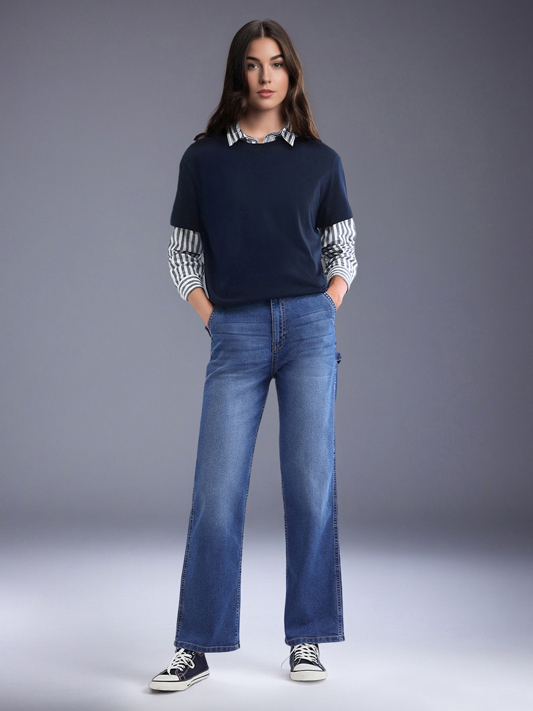 

Flying Machine Women Straight Fit High-Rise Light Fade Stretchable Jeans, Blue