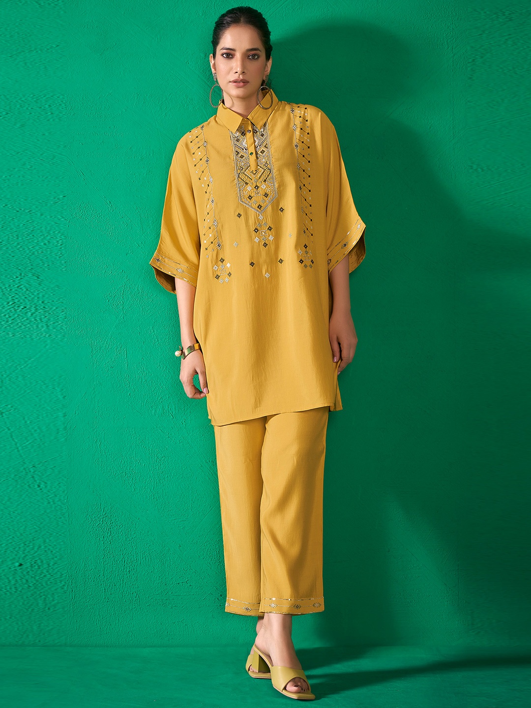 

Anouk Yellow Embroidered Top With Trouser Co-Ords