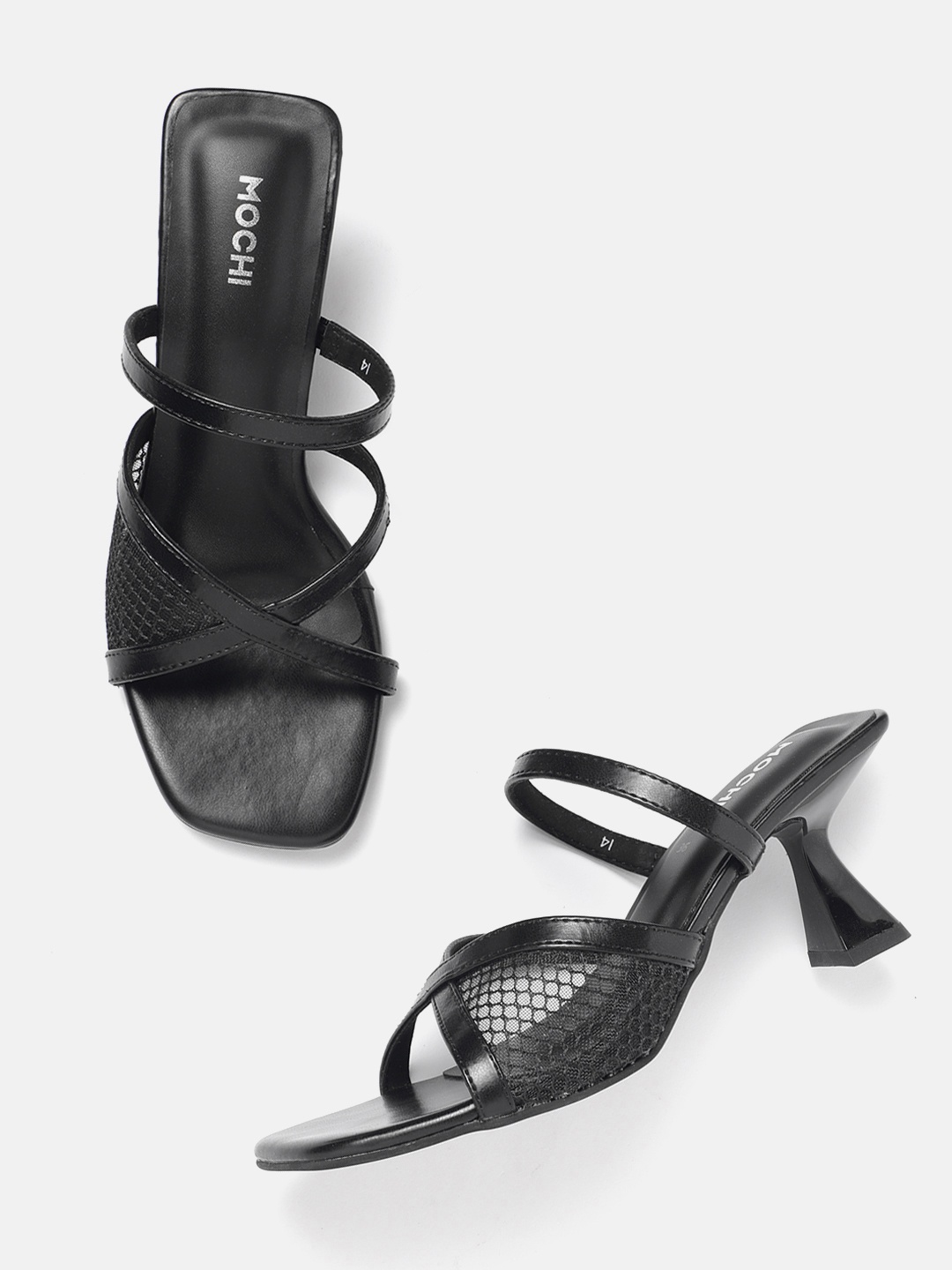 

Mochi Netted Detail Kitten Heels, Black