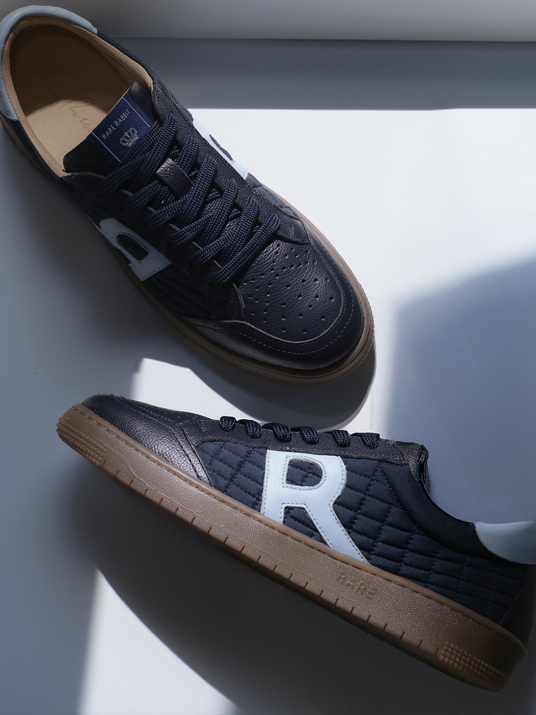 

RARE RABBIT Men Textured Leather Sneakers, Navy blue