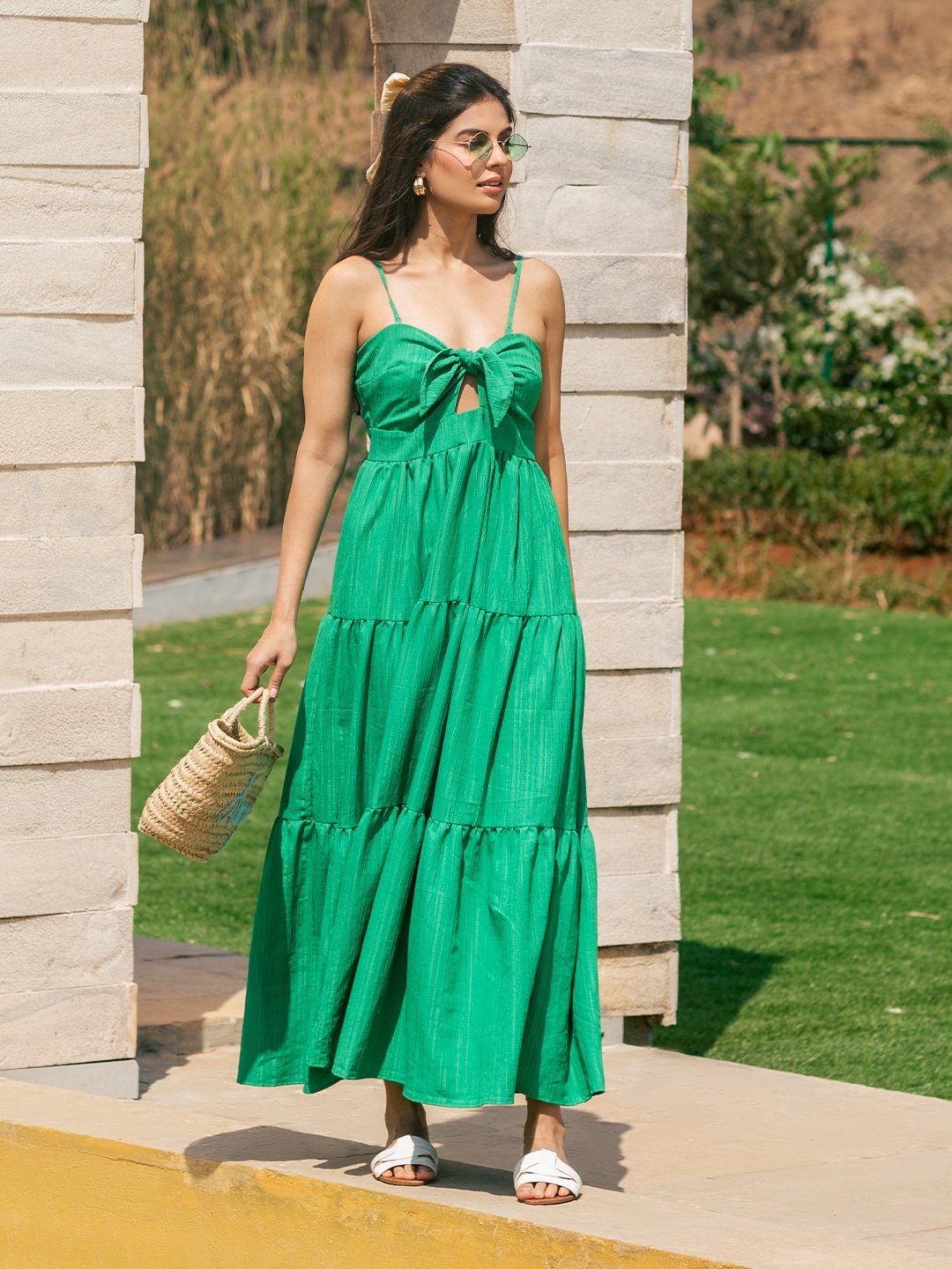ELEVEN.O.ONE Floral Print A-Line Dress, Green