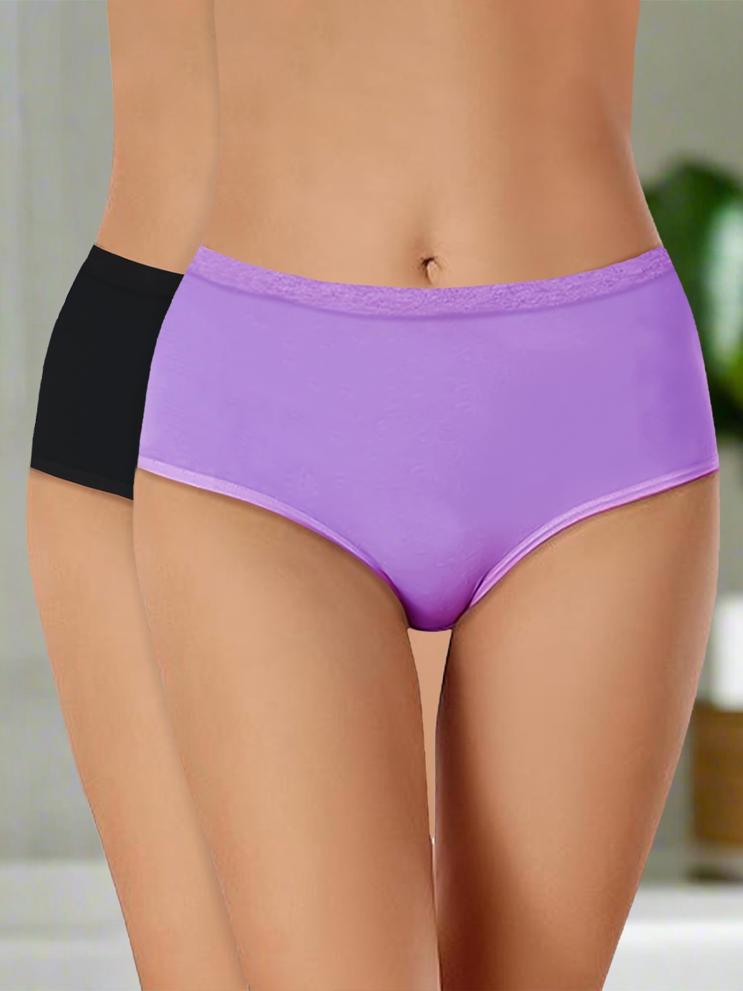 

Heelium Pack Of 2 Mid Rise Hipster Briefs P2-W-Brief-LAVBLK-XXL, Black