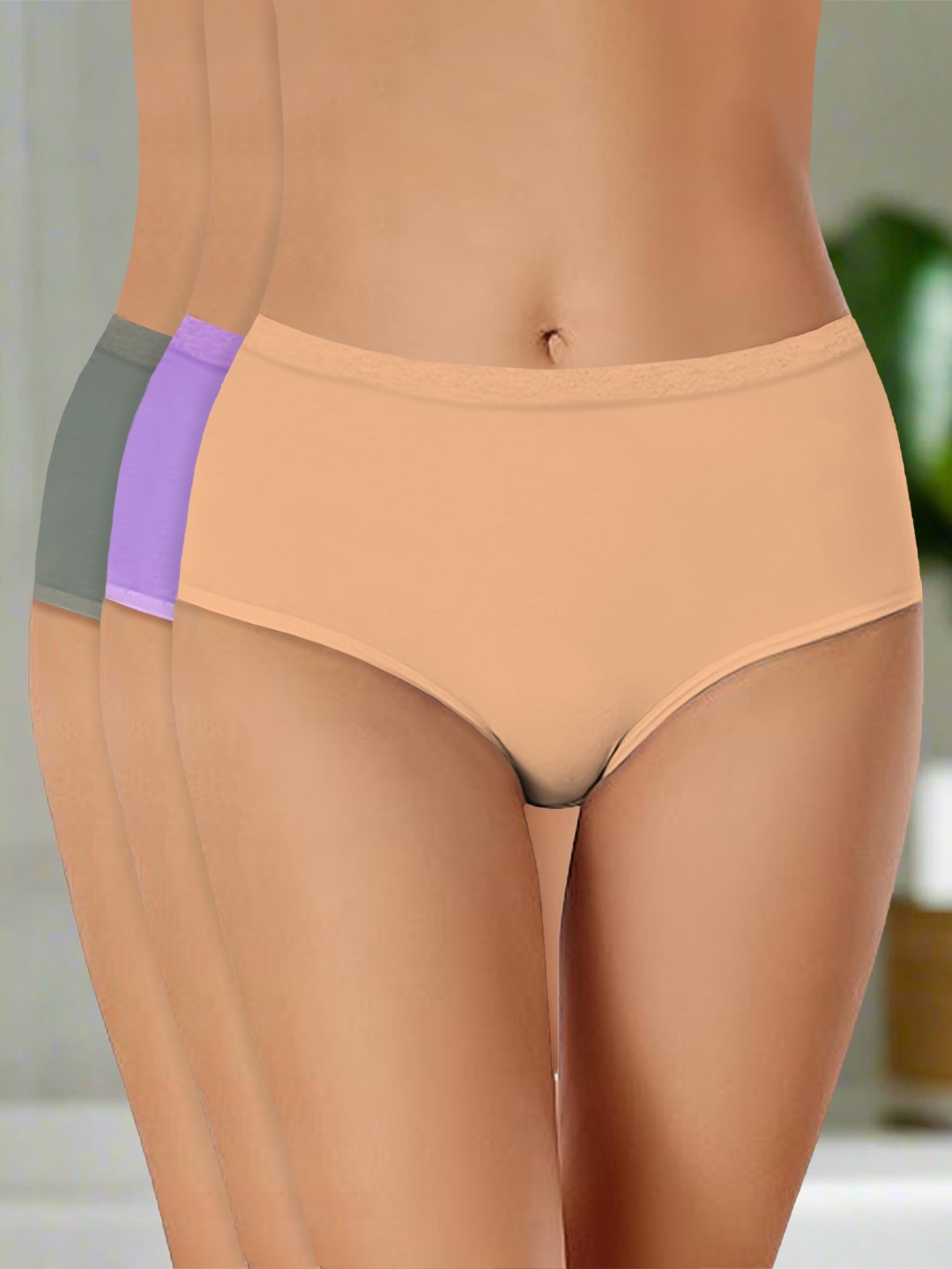 

Heelium Pack Of 3 Hipster Briefs P3-W-Brief-BGELAVDG-L, Beige