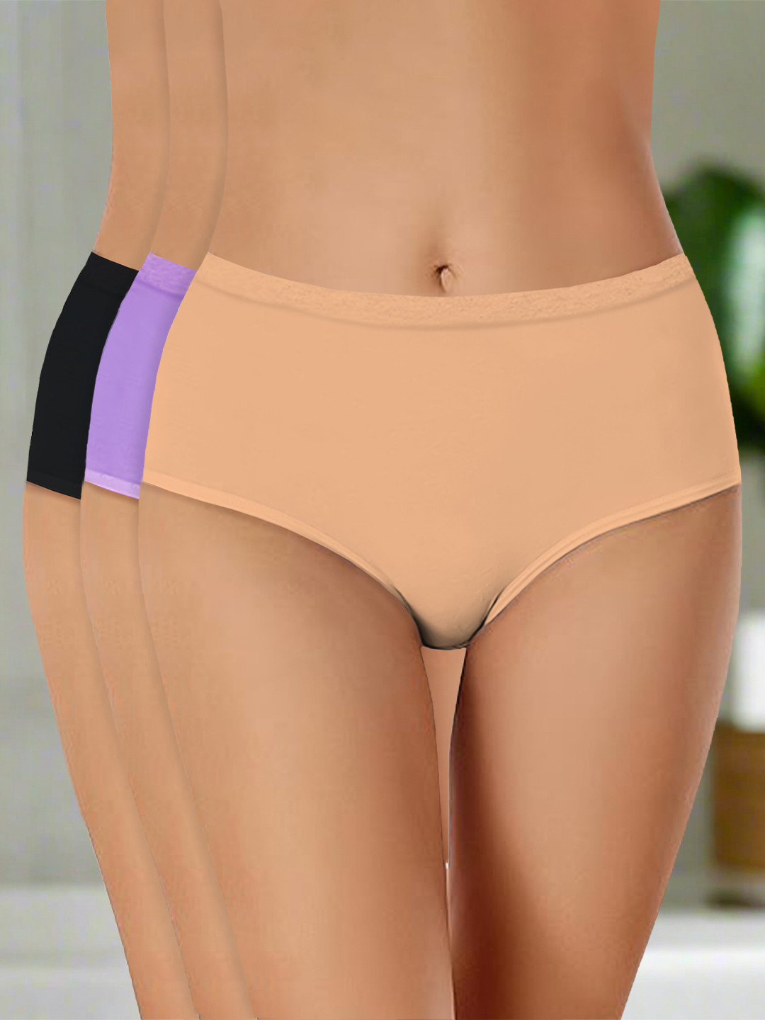 

Heelium Pack Of 3 Odour-Free Mid-Rise Hipster Briefs P3-W-Brief-BGELAVBLK-S, Beige