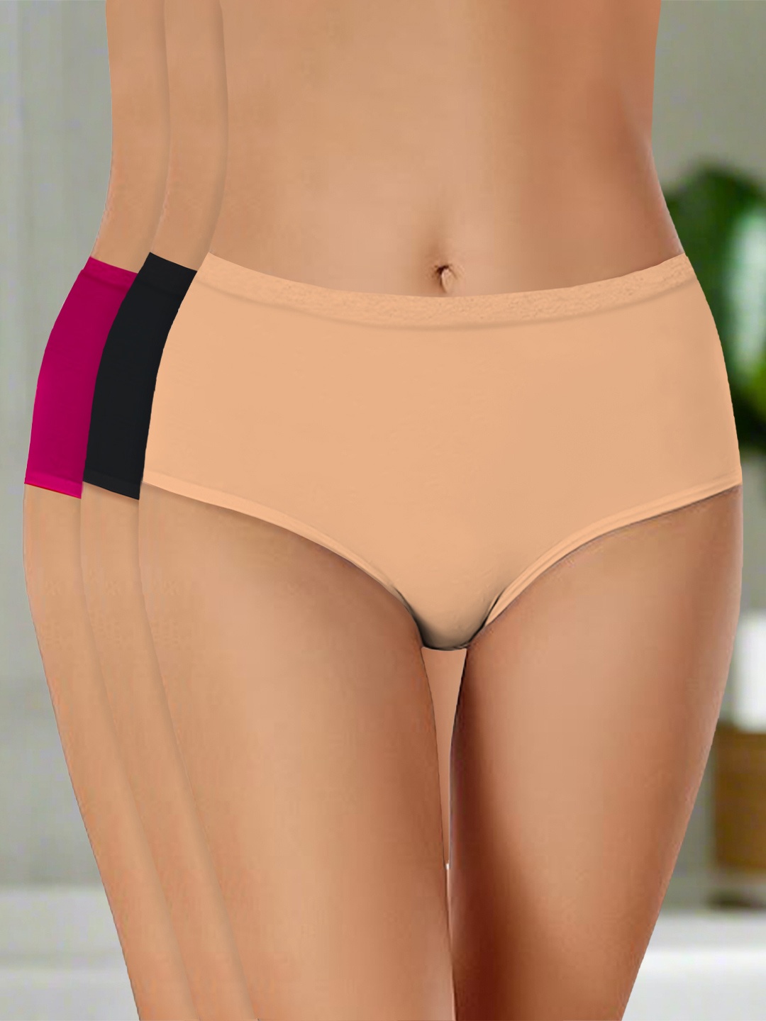 

Heelium Pack Of 3 Hipster Briefs P3-W-Brief-BGEBLKMRN-M, Beige