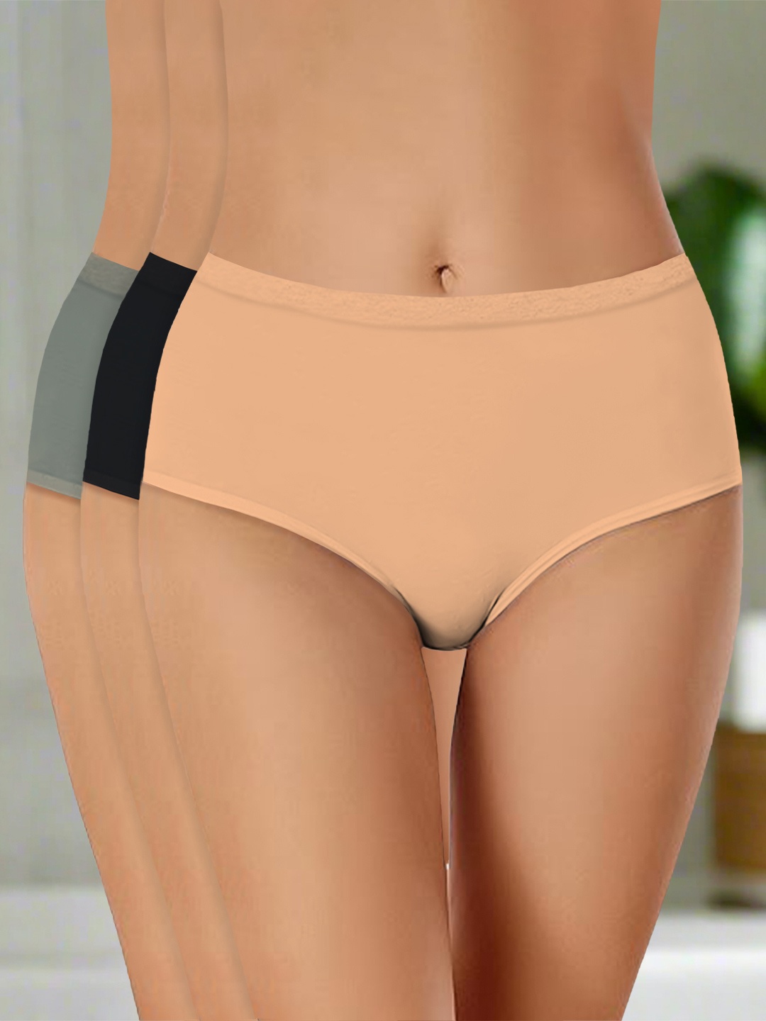 

Heelium Pack Of 3 Hipster Briefs P3-W-Brief-BGEBLKDG-XL, Beige