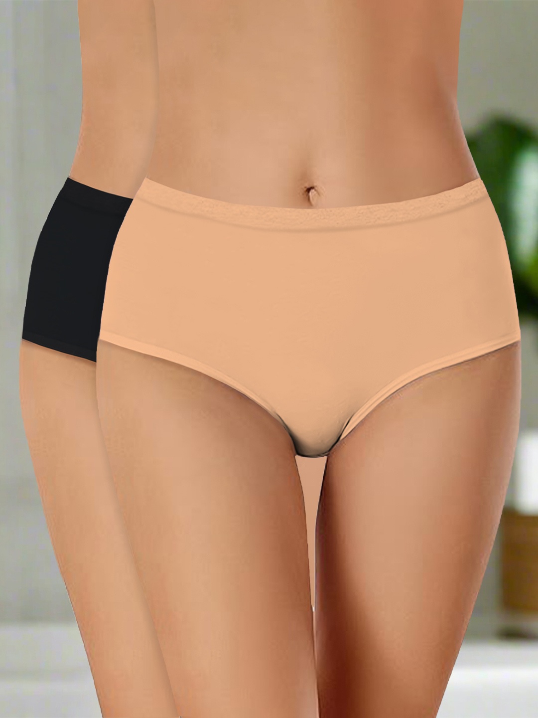 

Heelium Pack Of 2 Odour-Free Mid-Rise Hipster Briefs P2-W-Brief-BGEBLK-M, Beige