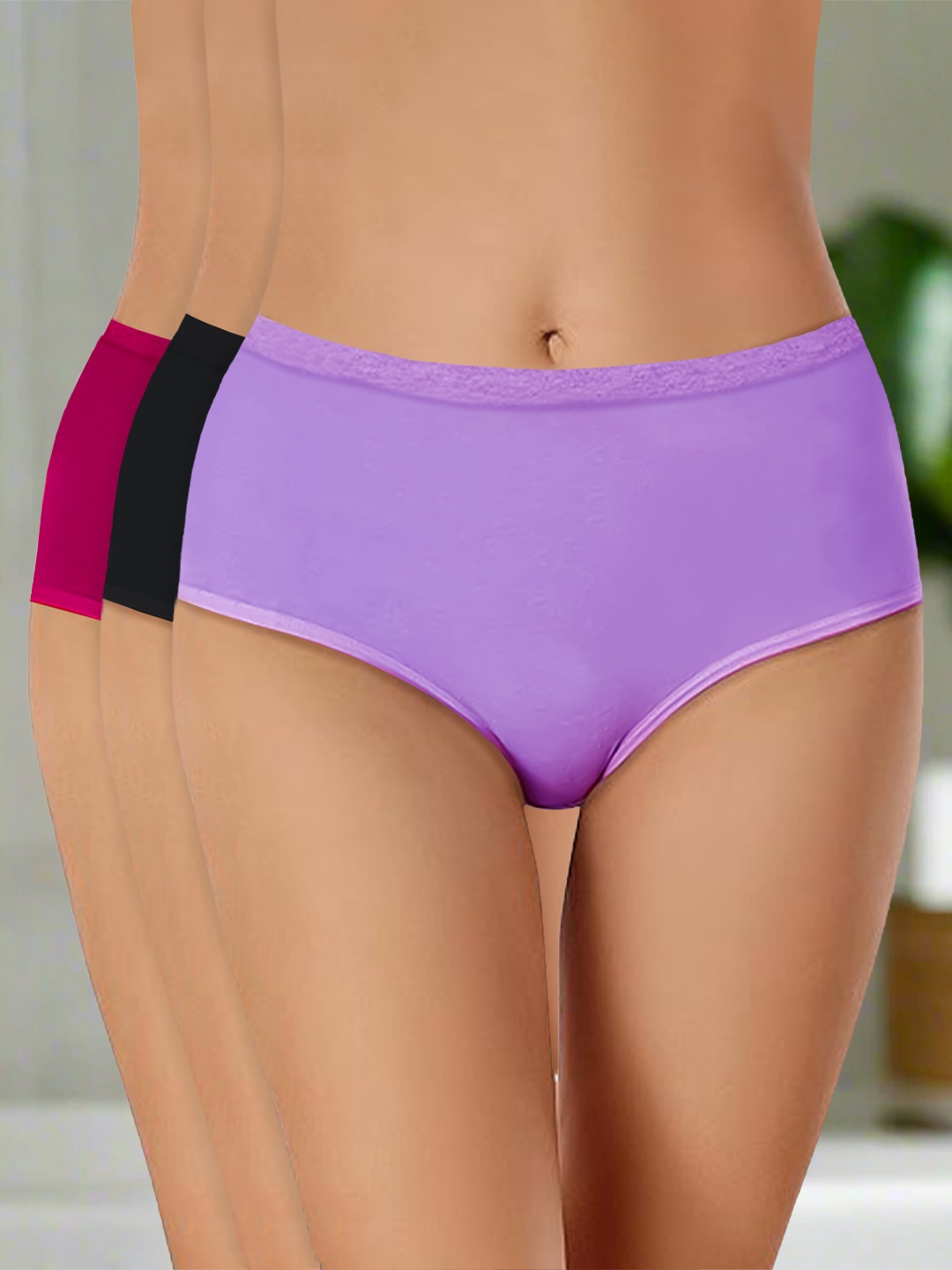 

Heelium Pack Of 3 Hipster Briefs P3-W-Brief-LAVBLKMRN-M, Lavender