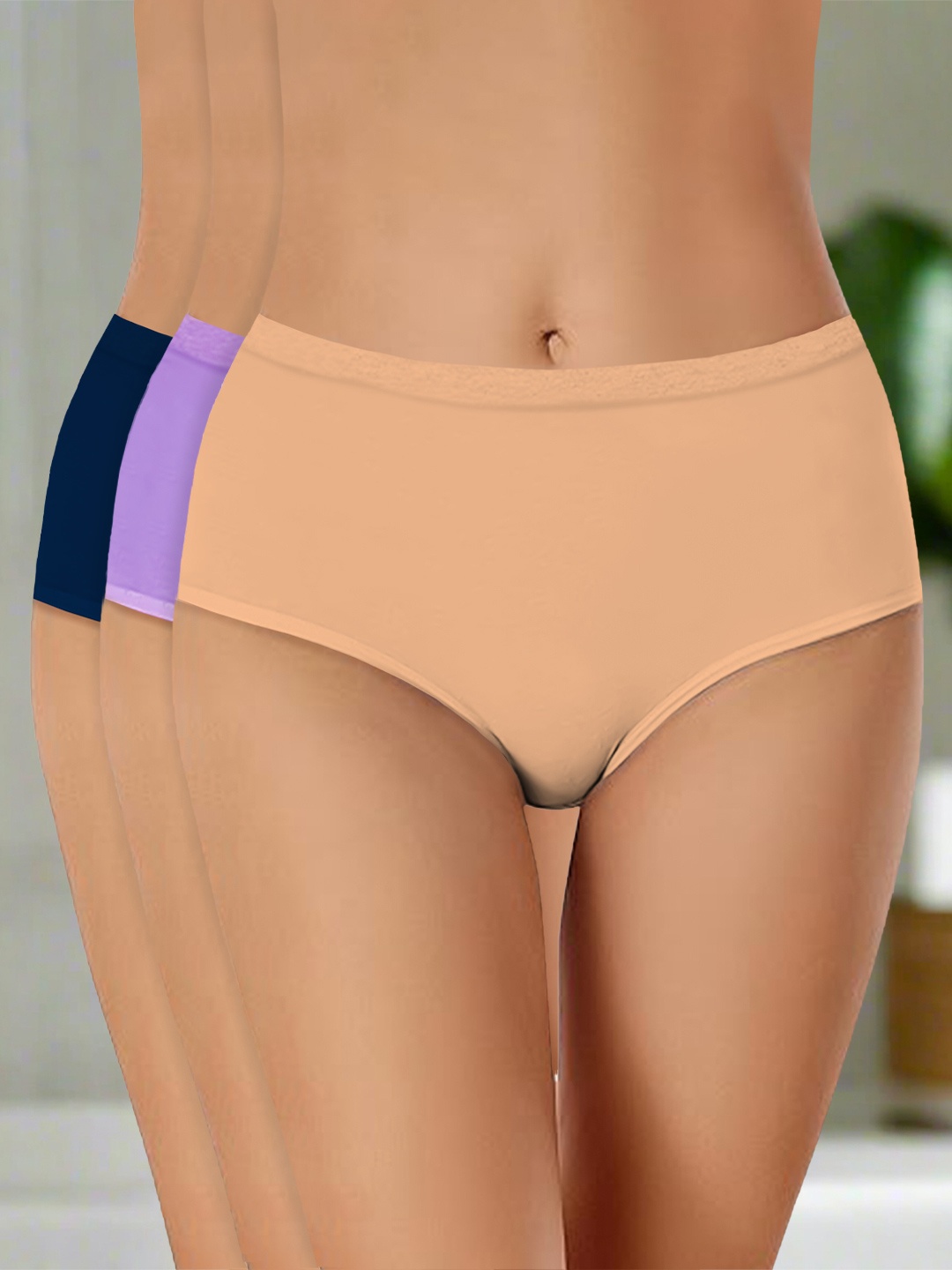 

Heelium Pack Of 3 Mid-Rise Seamless Hipster Briefs P3-W-Brief-BGELAVNB-M, Beige