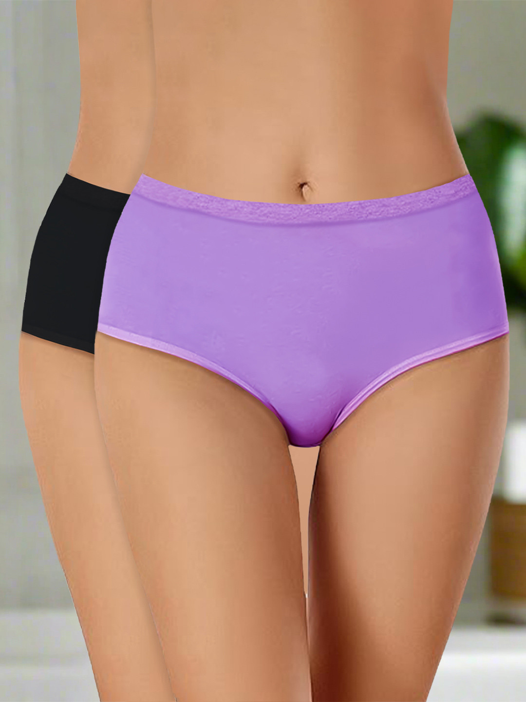 

Heelium Pack Of 2 Mid- Rise Hipster Briefs P2-W-Brief-LAVBLK-S, Lavender