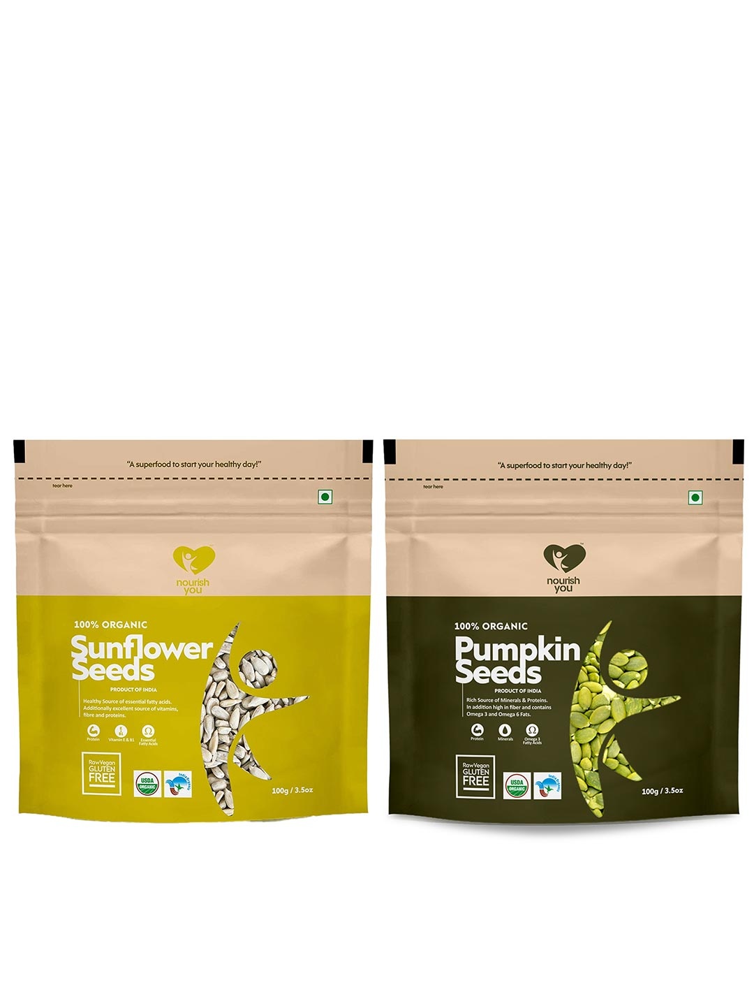 

Nourish You Raw Sunflower Seeds & Pumpkin Seeds combo -100g Each, Green