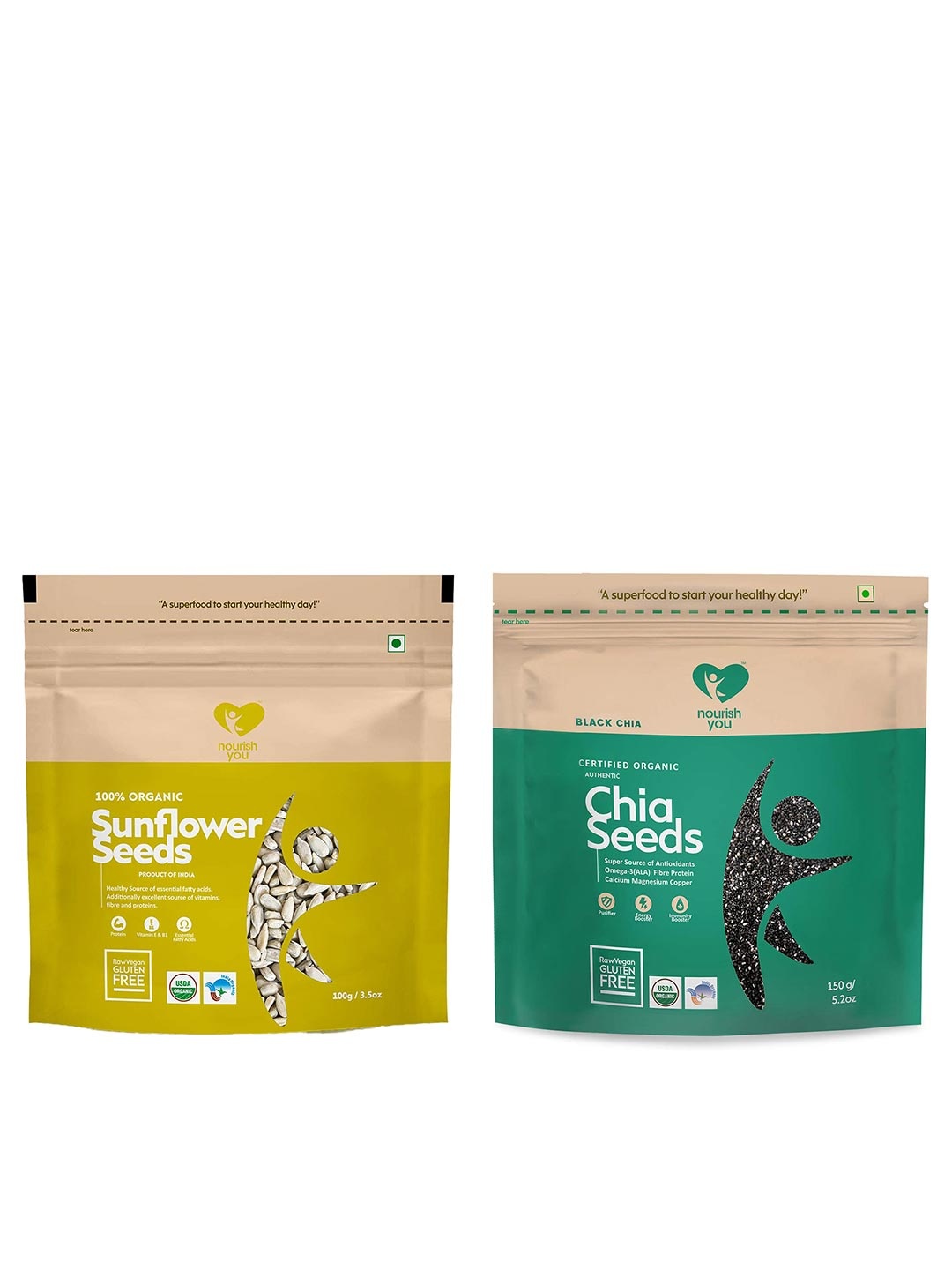 

Nourish You Organic Black Chia Seeds & Raw Sunflower Seeds Combo - 250g, Green