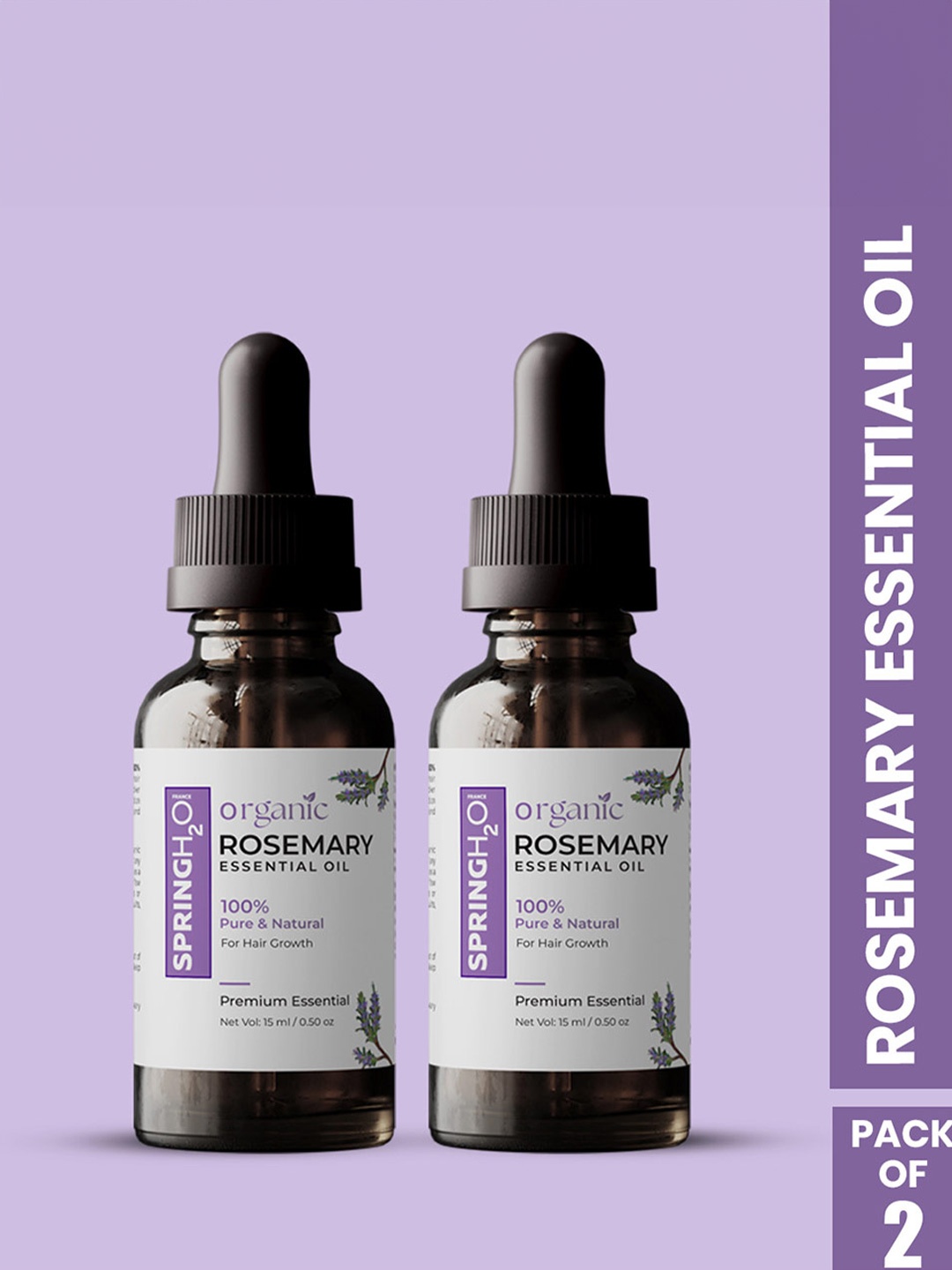 

Spring H2O Organic Set Of 2 Rosemary Essential Massage Oil For Hair & Skin - 15 ml Each, White