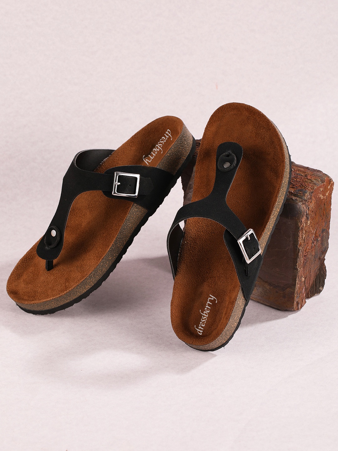 

DressBerry Women T-Strap Flats with Buckles, Black