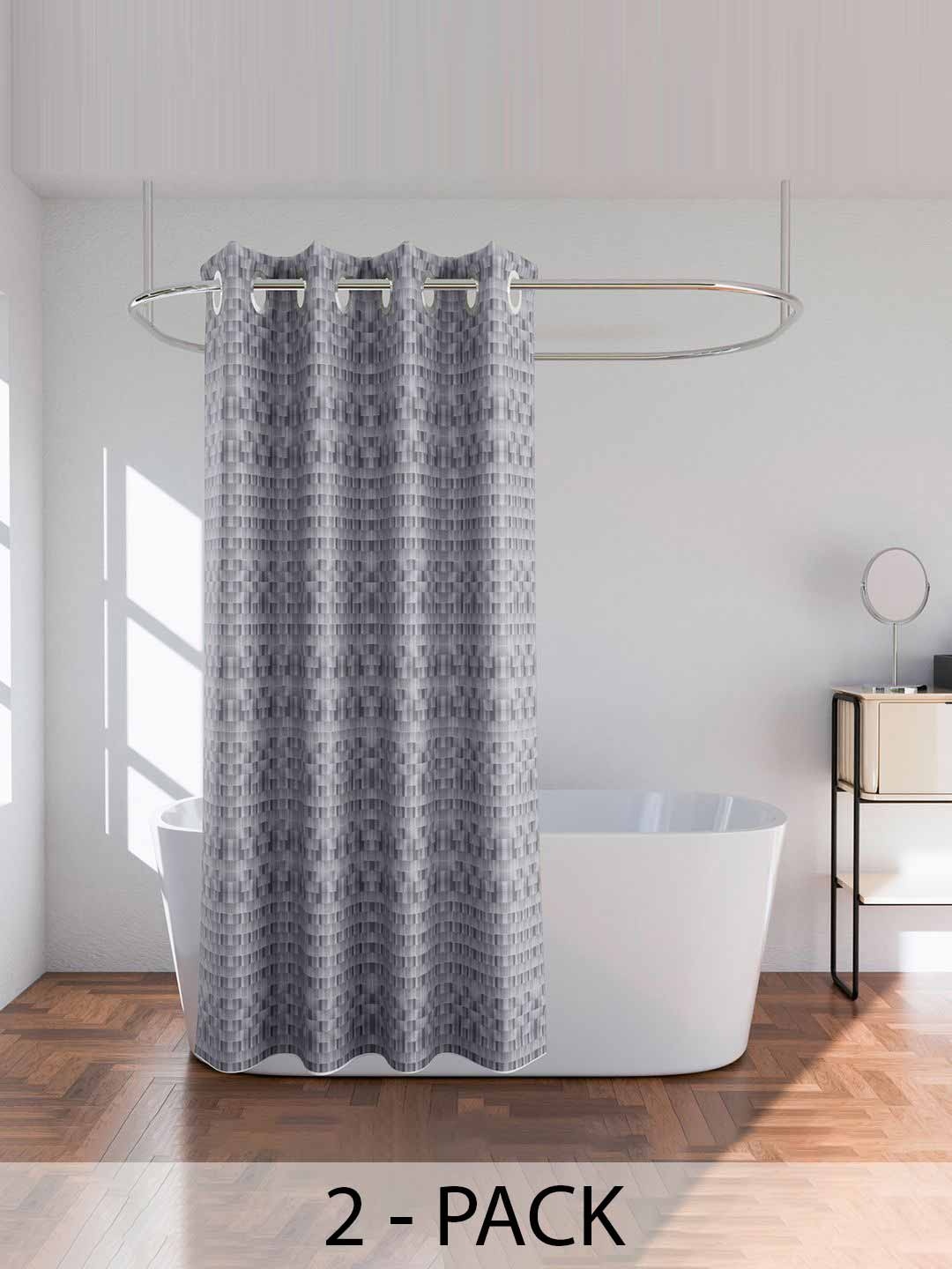 

Kuber Industries Grey 2 Pieces Geometric Printed Shower Curtains