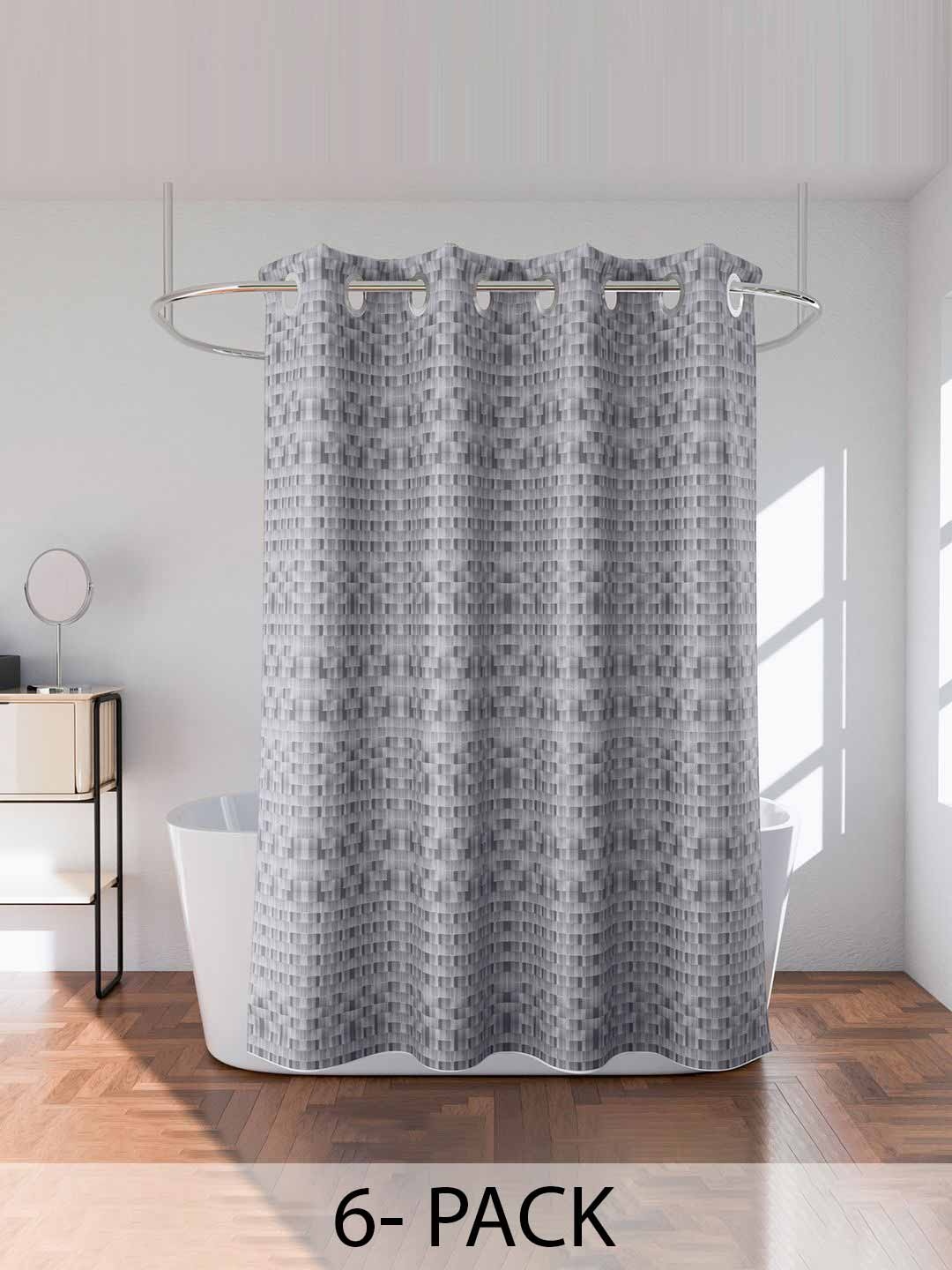 

Kuber Industries Grey 6 Pieces Geometric Printed Shower Curtains