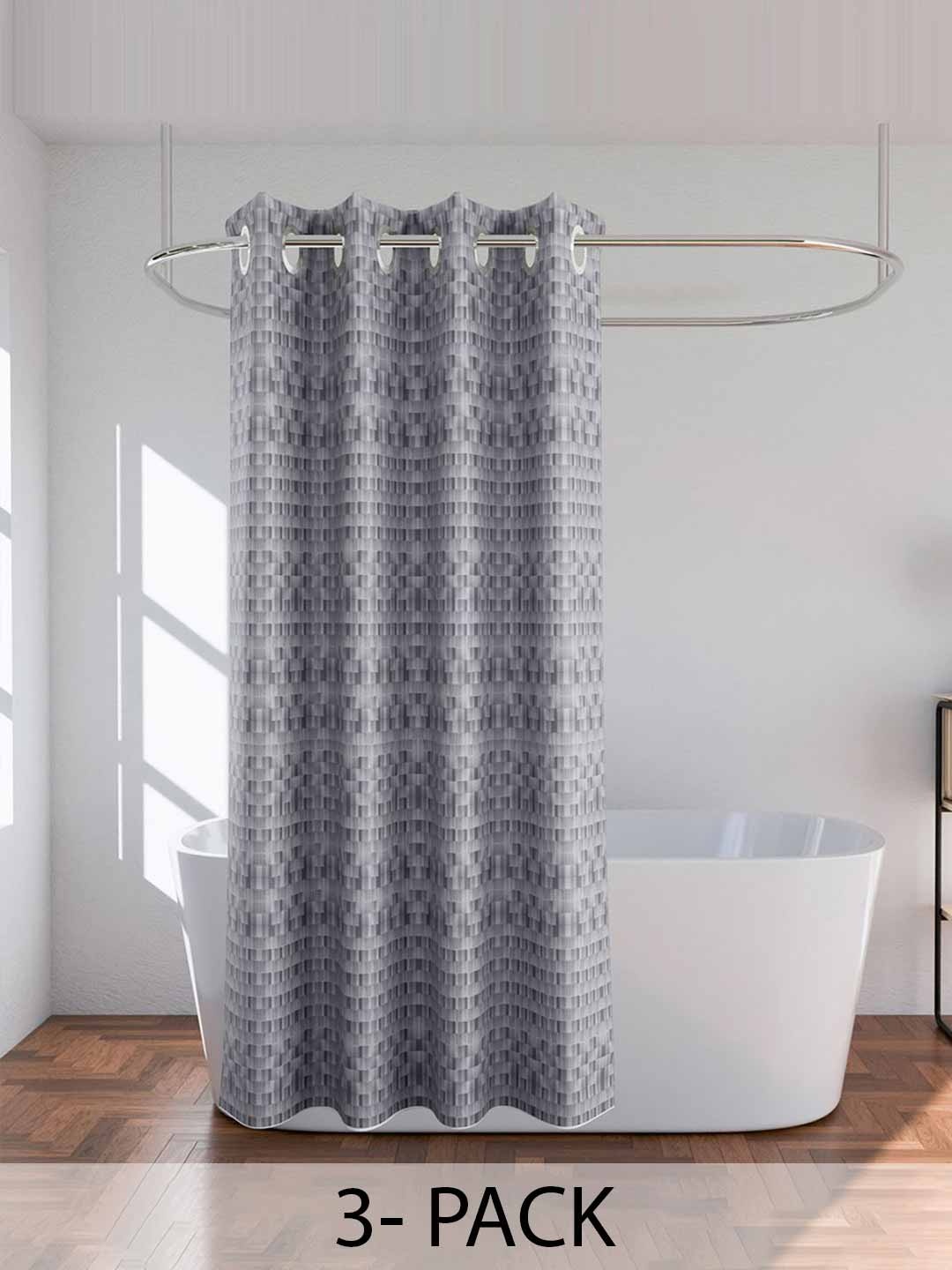 

Kuber Industries Grey 3 Pieces Geometric Printed Shower Curtains