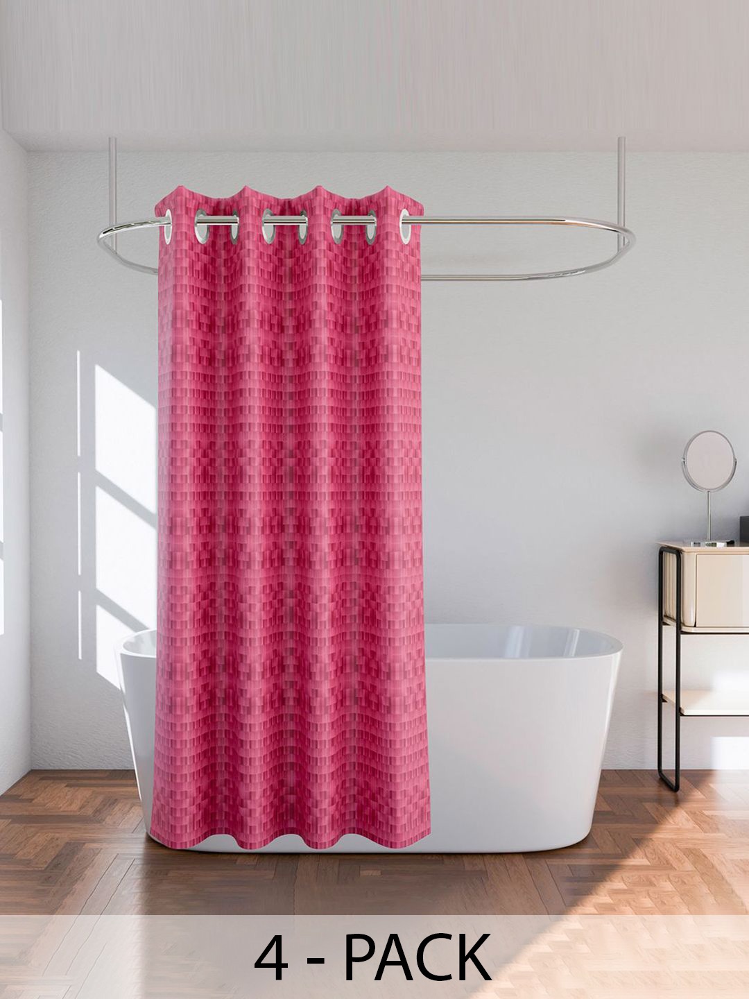 

Kuber Industries Pink 4 Pieces Geometric Printed Shower Curtains