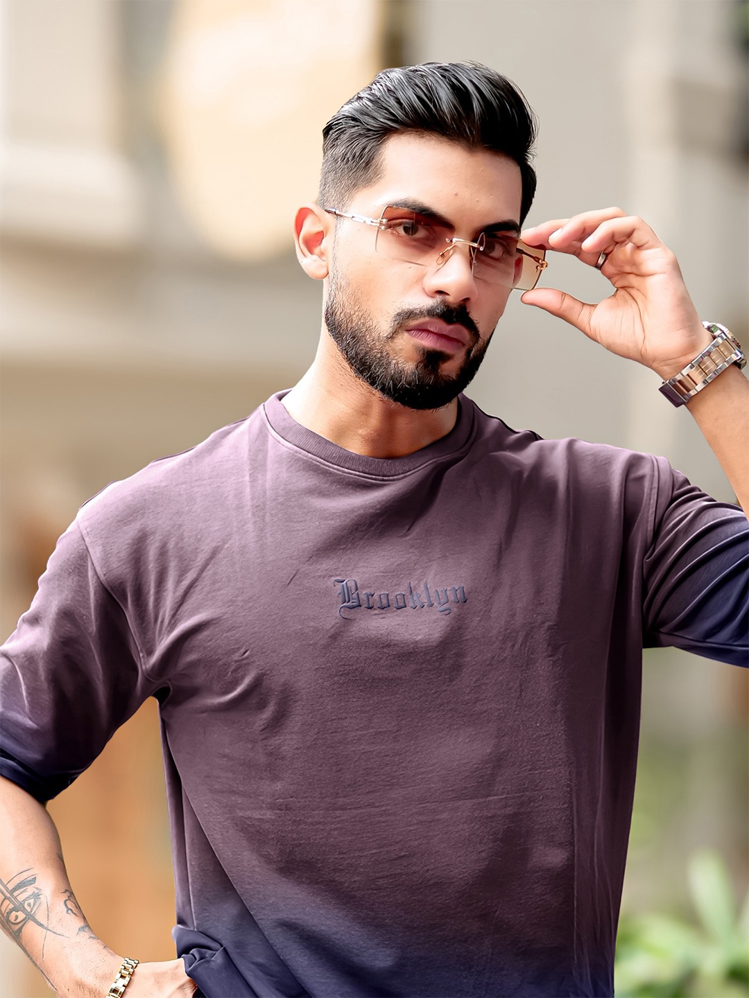 

Maniac Men Dyed Round Neck Cotton Oversized T-shirt, Pink