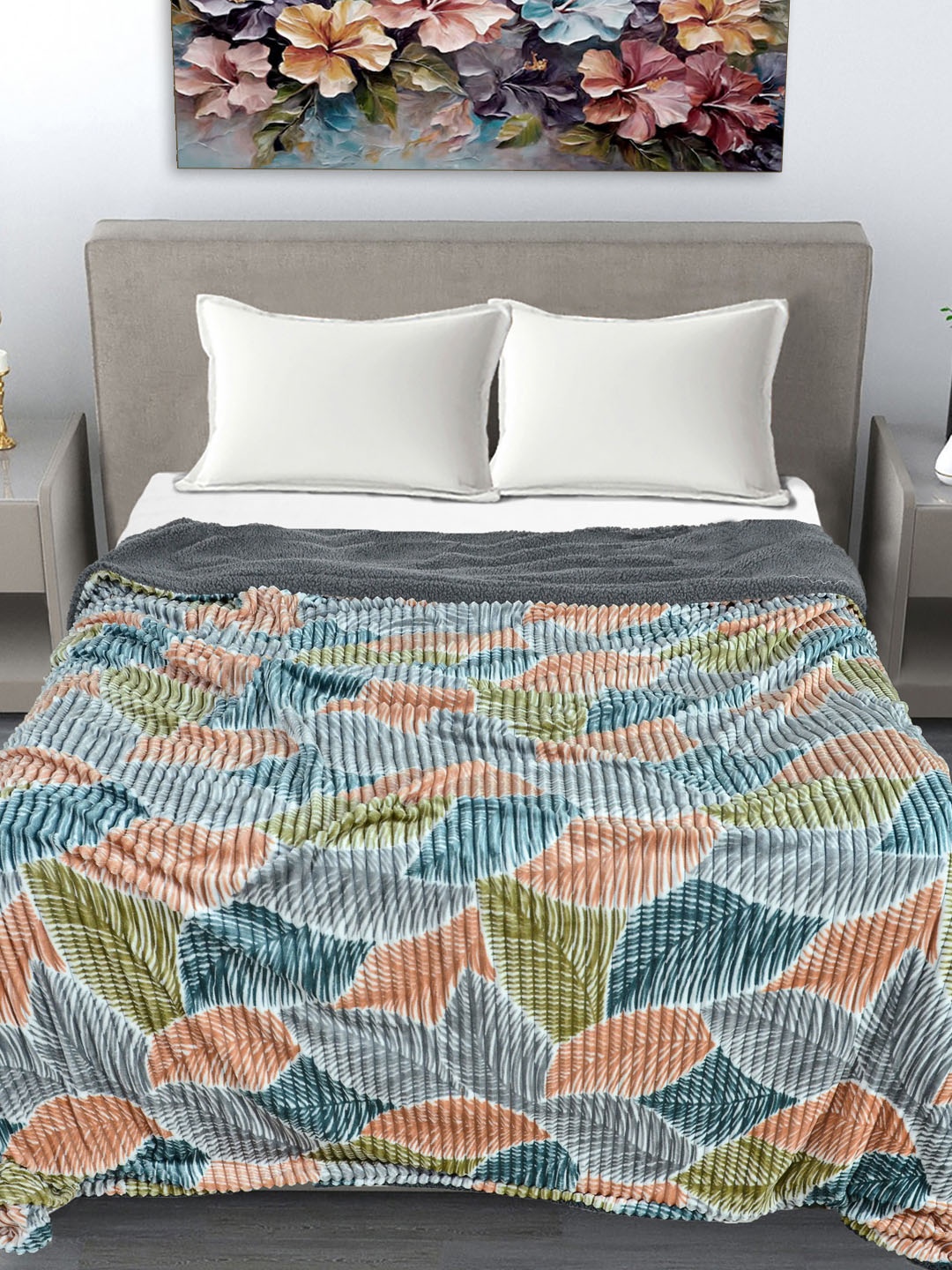 

FABINALIV Green & Rust Floral Woollen Mild Winter 400 GSM Double Bed Comforter