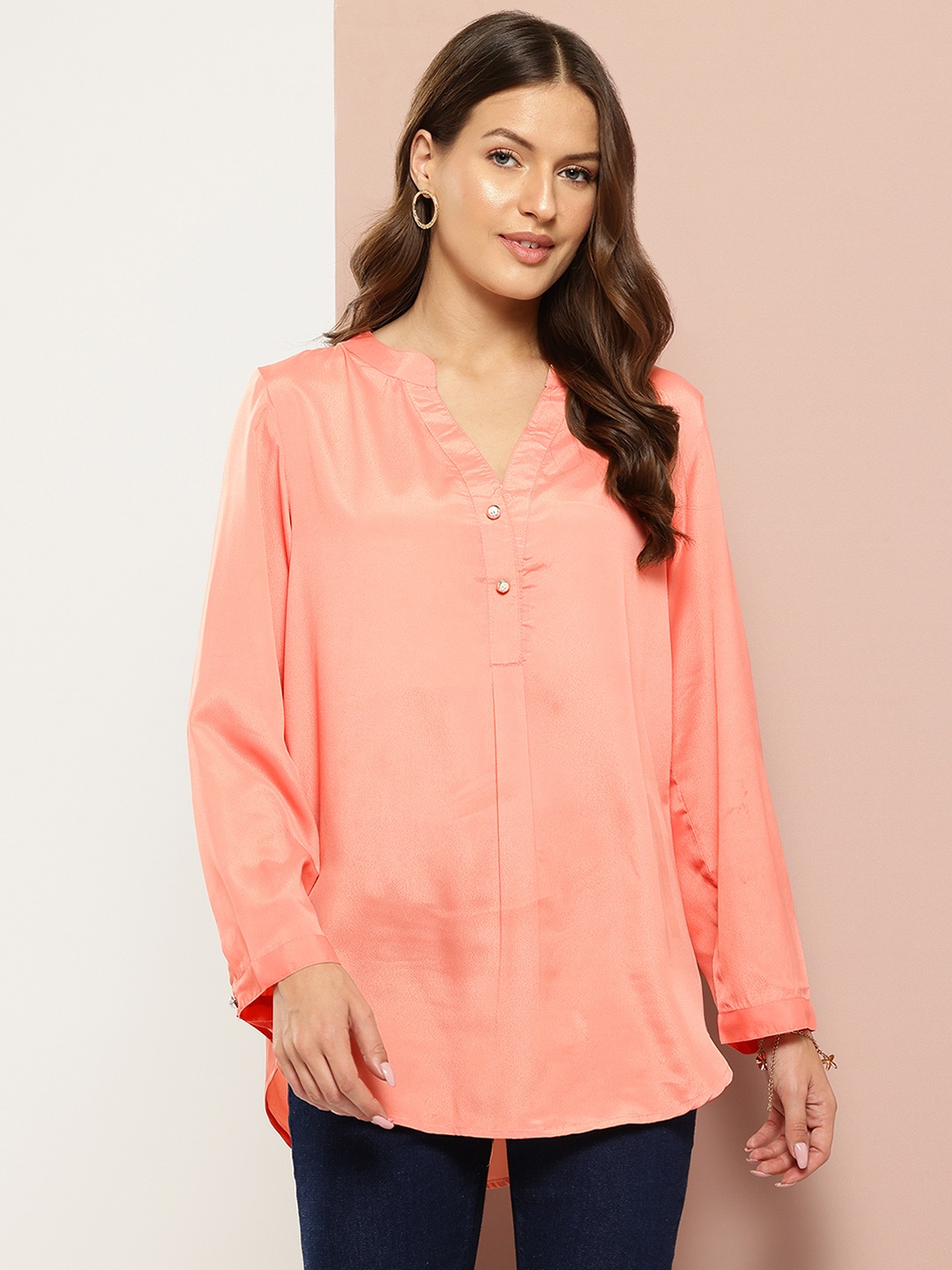 

Qurvii Comfort Longline Casual Shirt, Peach