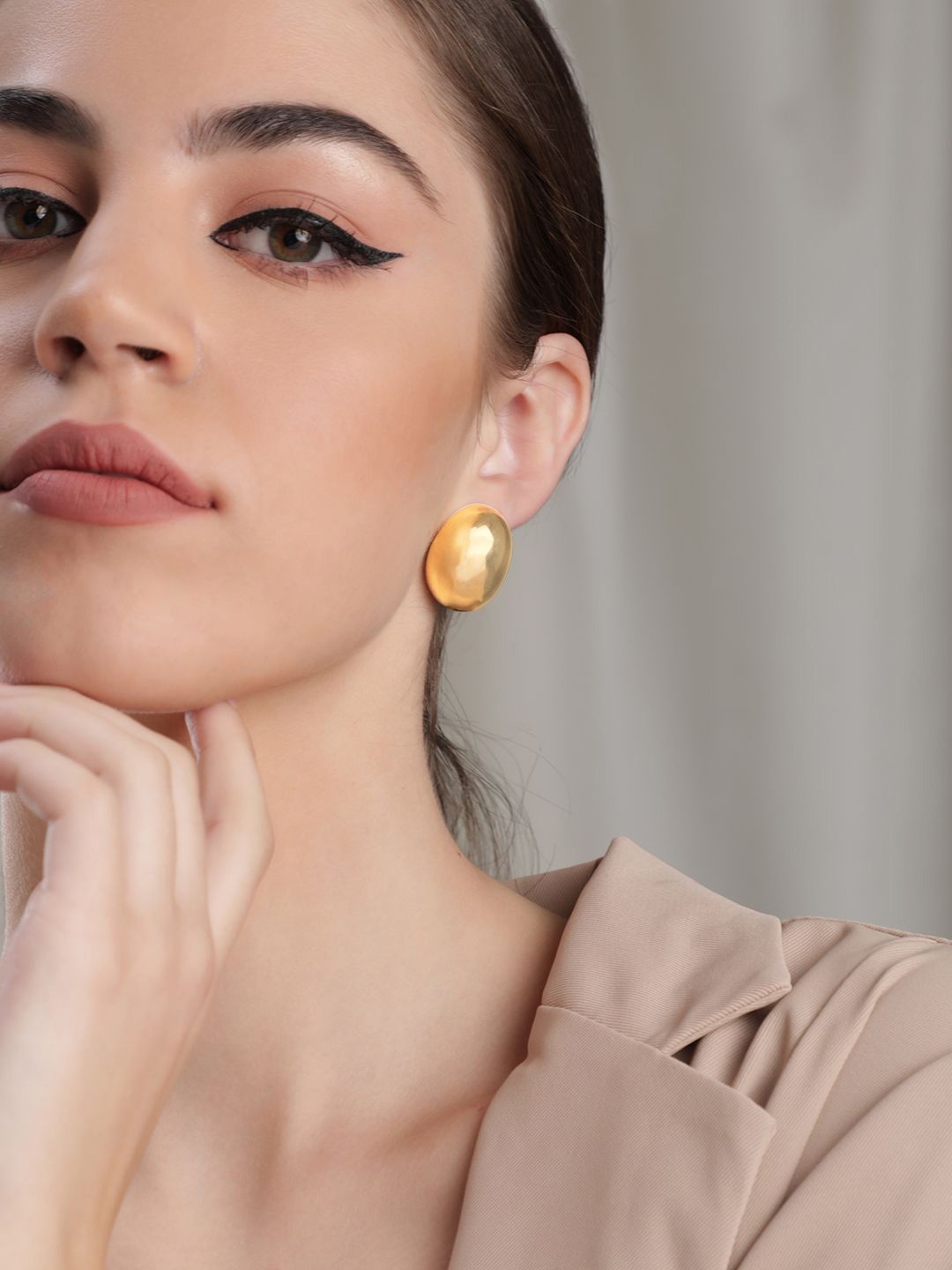 

Rubans 18K Gold Plated Gold Tone Classic Round Stud Earrings with Elegant Design
