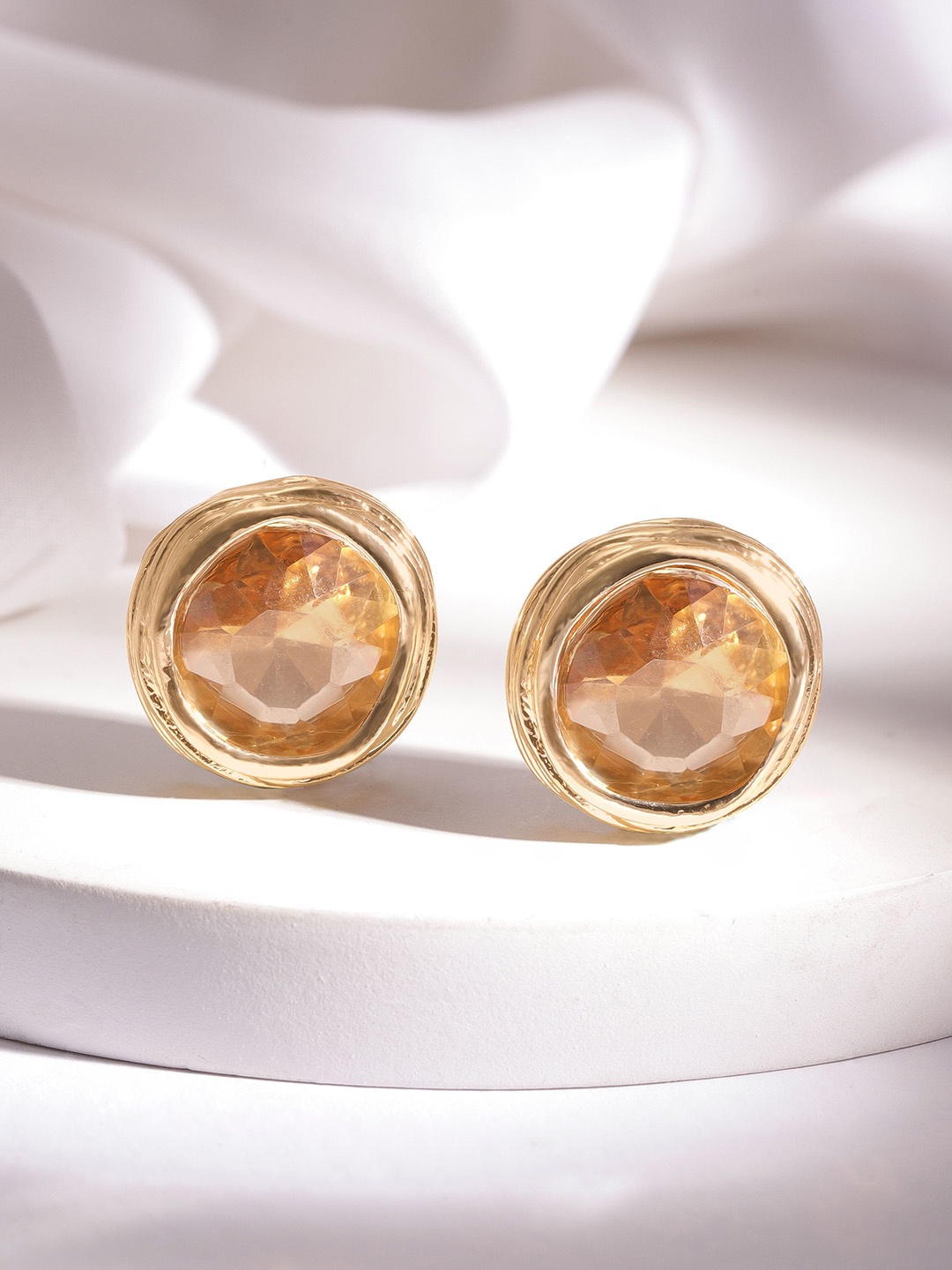 

Rubans 18K Gold Plated Amber Crystal Stud Earrings