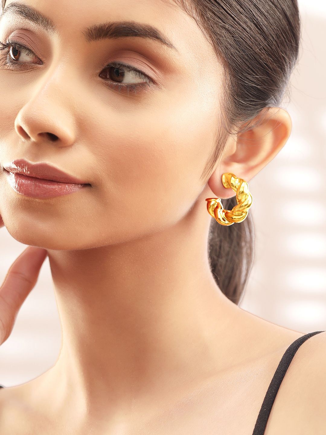 

Rubans 18K Gold Plated Twisted Design Statement Hoop Earrings