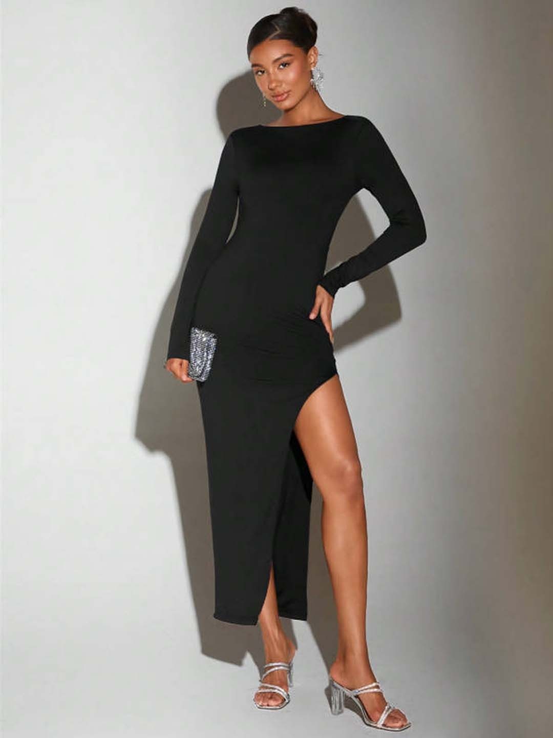 

HERE&NOW Women Long Sleeves Maxi Dress, Black