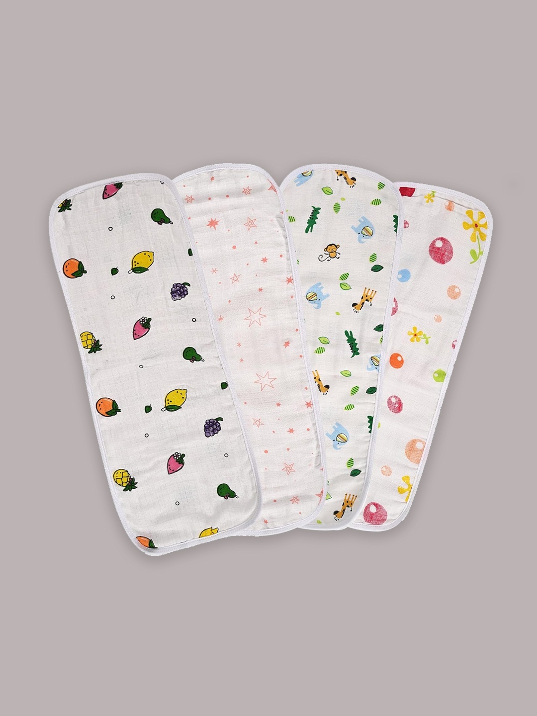 

Kuber Industries Infants Pack Of 4 Printed Cotton Burp Cloths, White