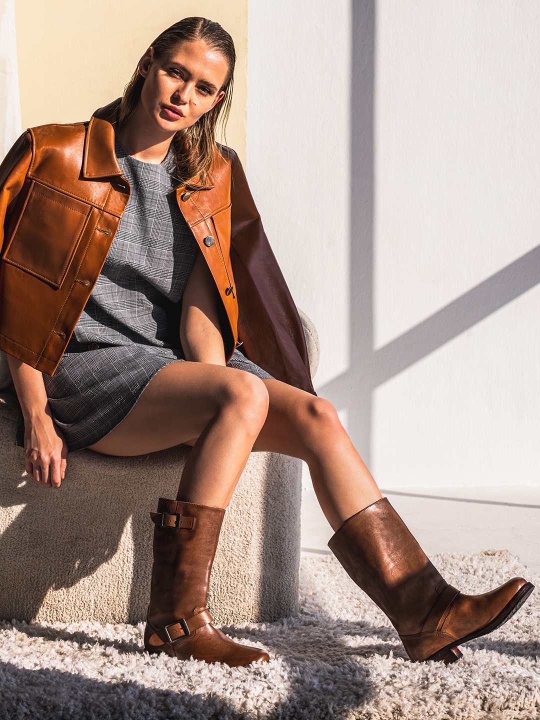 

Saint G Women Brown Casual Block-Heeled Cow Boy Boots