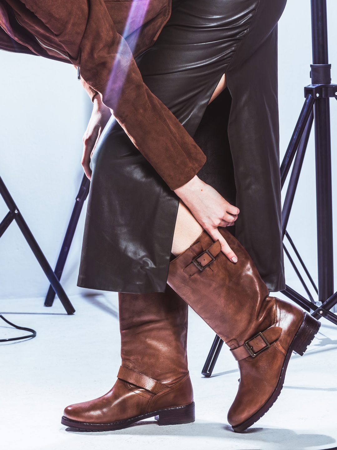 

Saint G Women Dark Brown Leather Block-Heeled Calf Boots