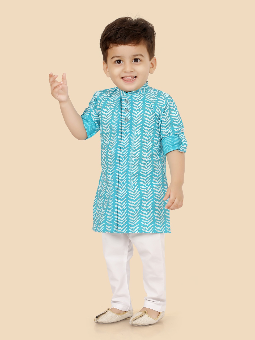 

Ethniks Neu-Ron Infants Leheriya Printed Pure Cotton Straight Kurta With Pyjamas, Blue