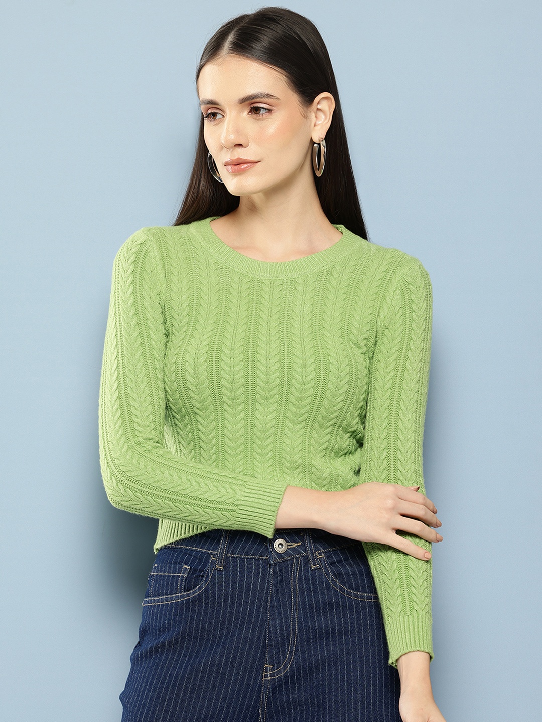 

Chemistry Woollen Crop Pullover, Green