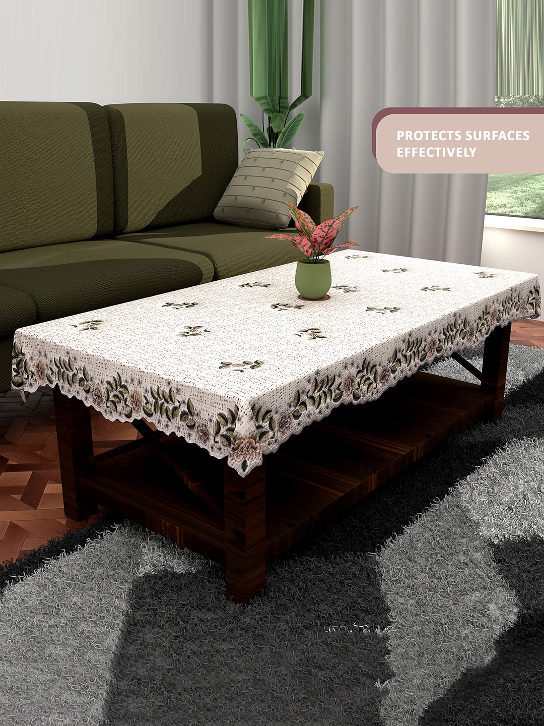 

Kuber Industries Cream-Coloured & Brown 2 Pieces Floral Cotton 6-Seater Table Cover